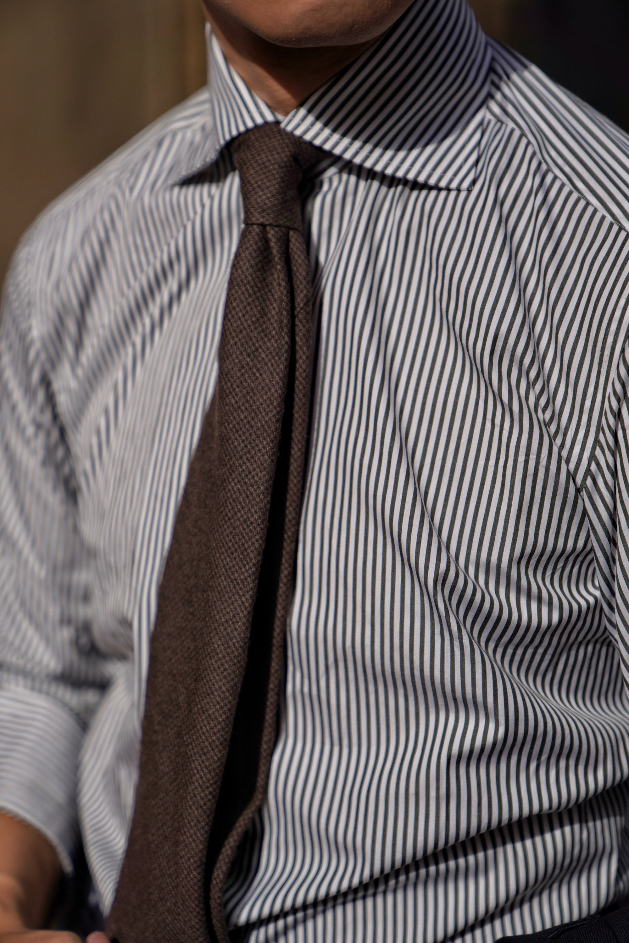 MTO Handcrafted Brown Stripe Albini Cotton Shirt #60
