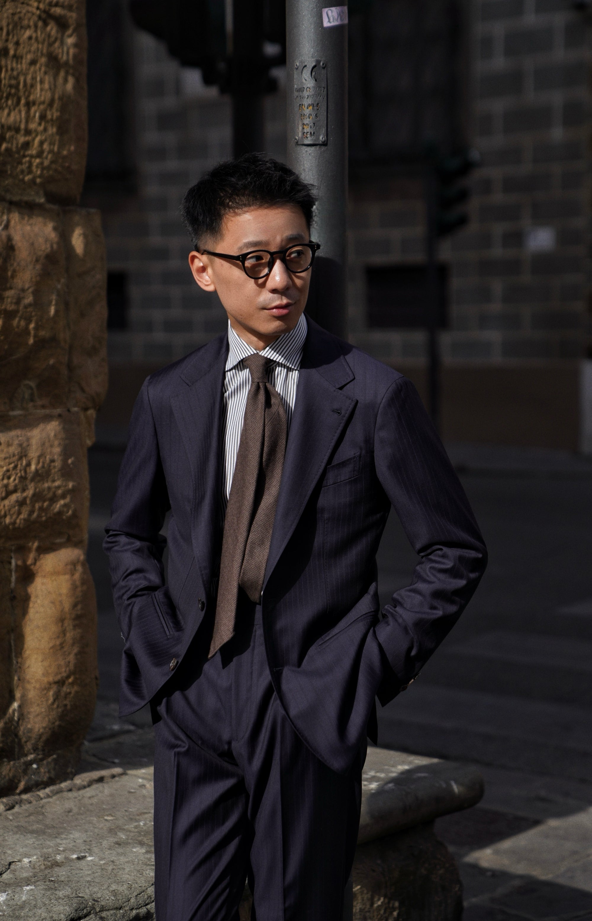 MTO Handcrafted Brown Stripe Albini Cotton Shirt #60