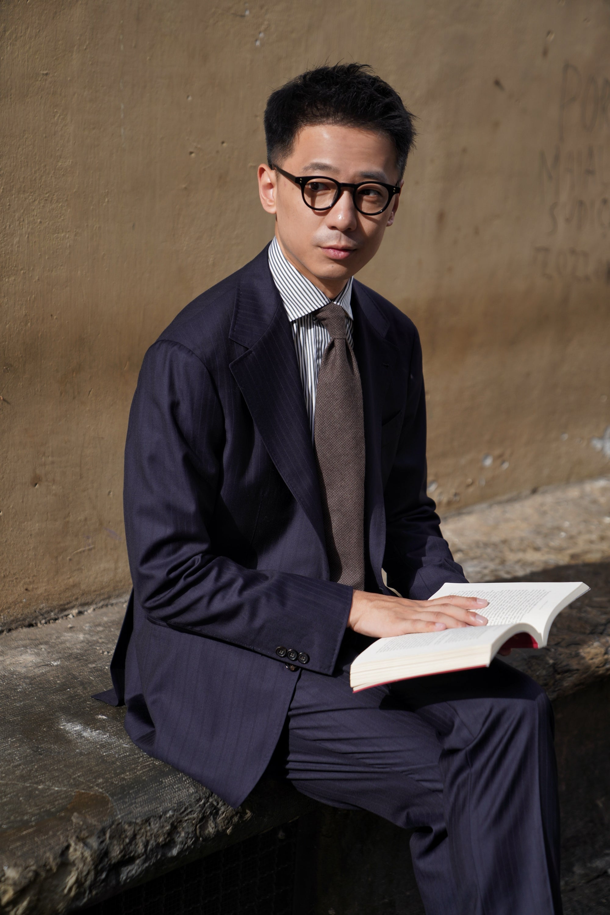 MTO Handcrafted Brown Stripe Albini Cotton Shirt #60