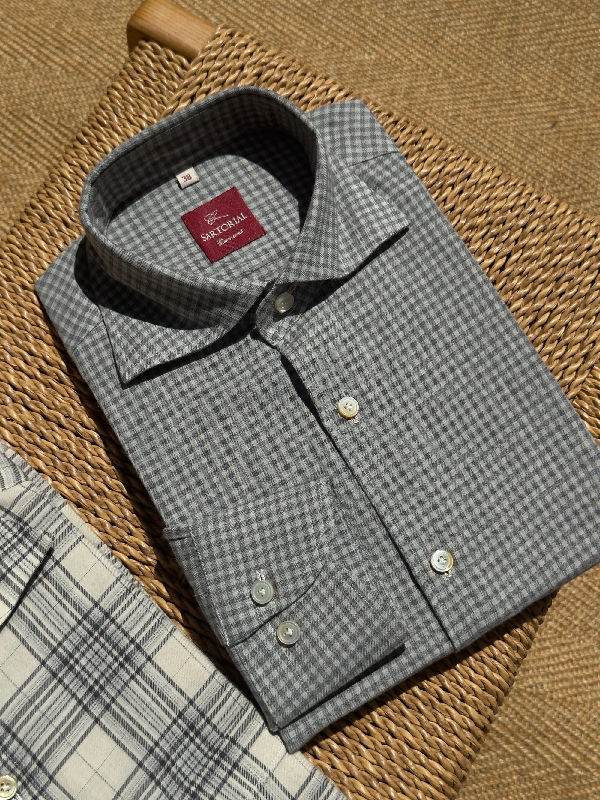 MTO Handcrafted Plaid Thomas Mason Cashmere Blending Shirt #57 #58