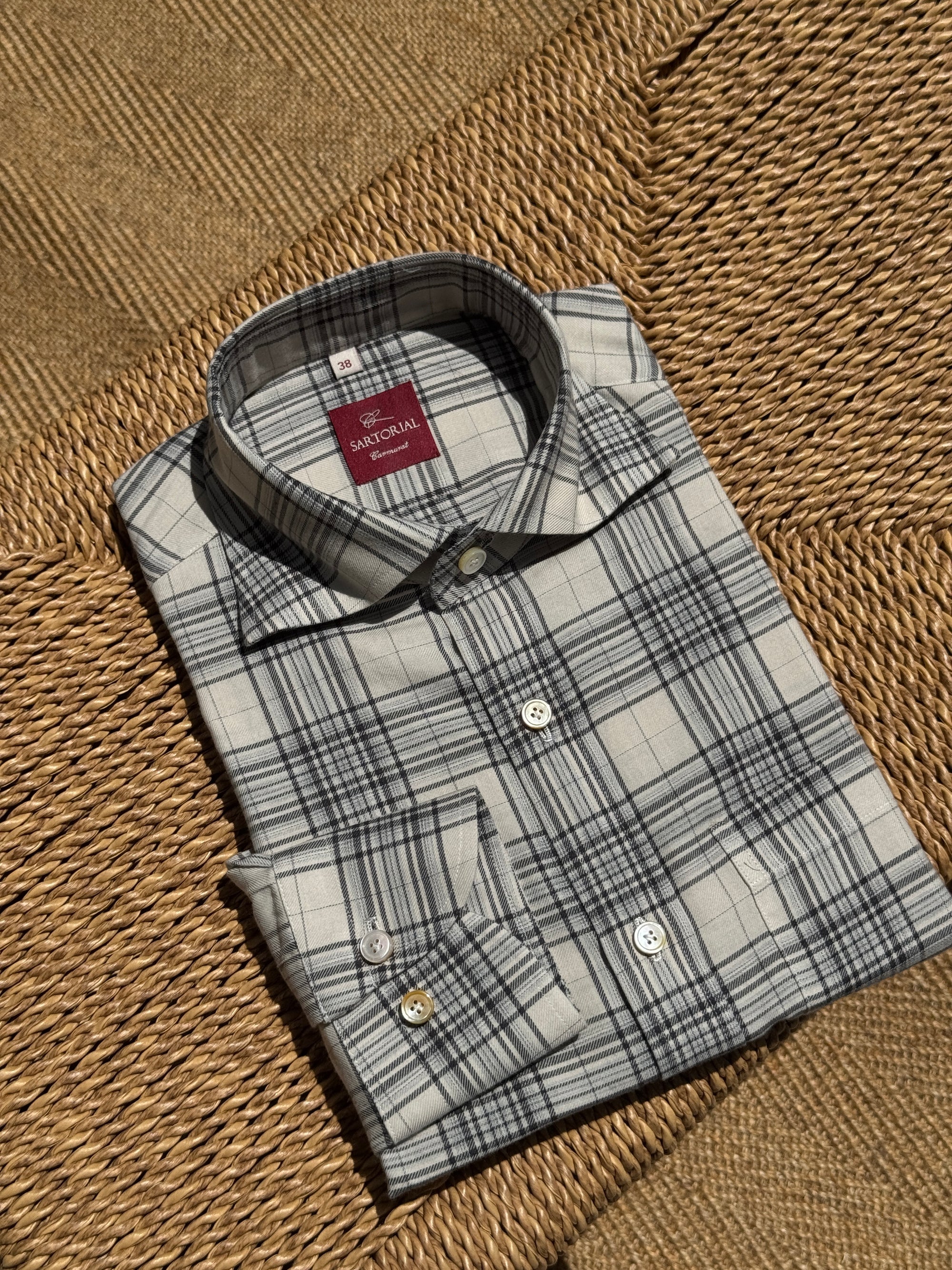 MTO Handcrafted Plaid Thomas Mason Cashmere Blending Shirt #57 #58