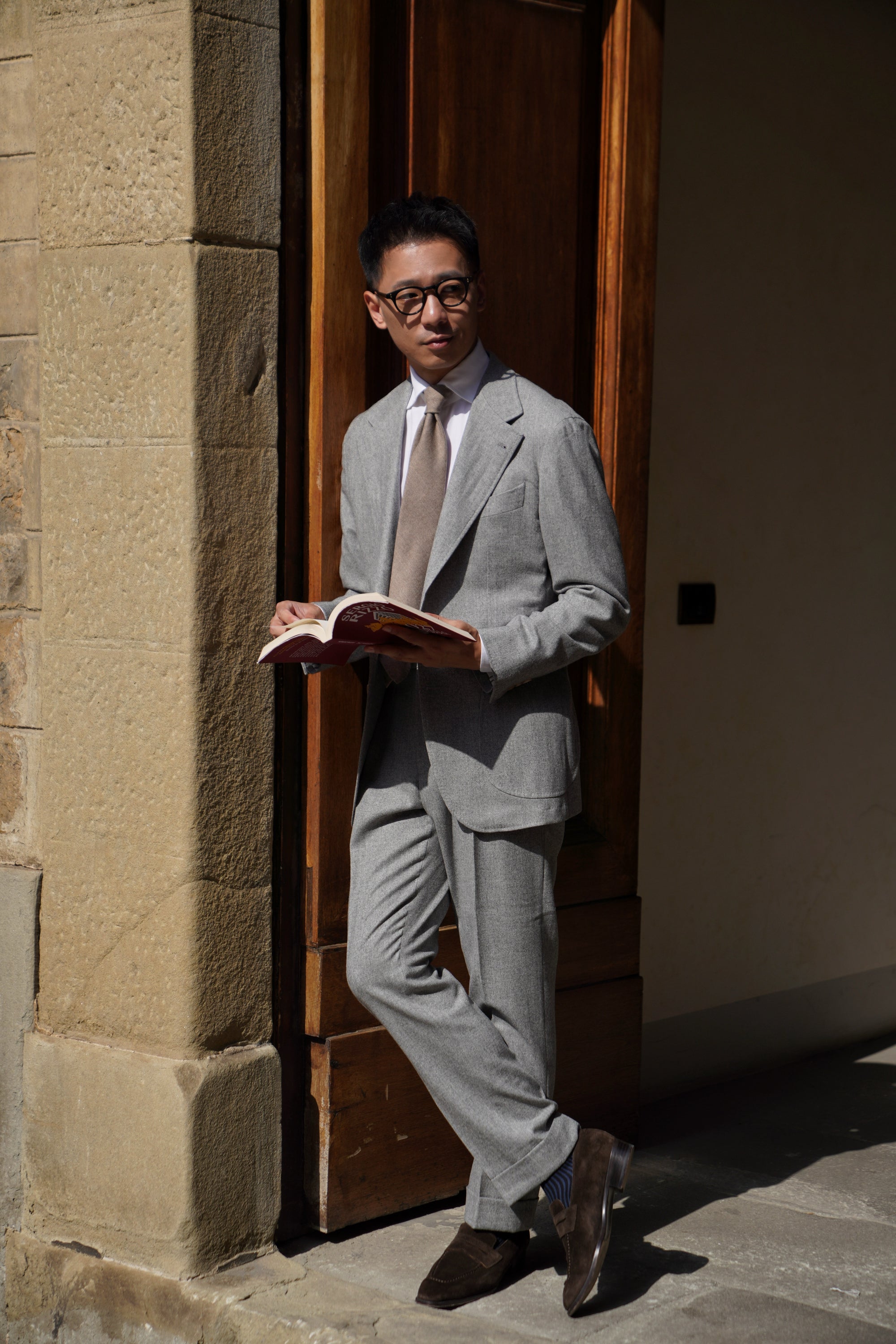 MTO Grey Melange Twill Flannel Suit #408