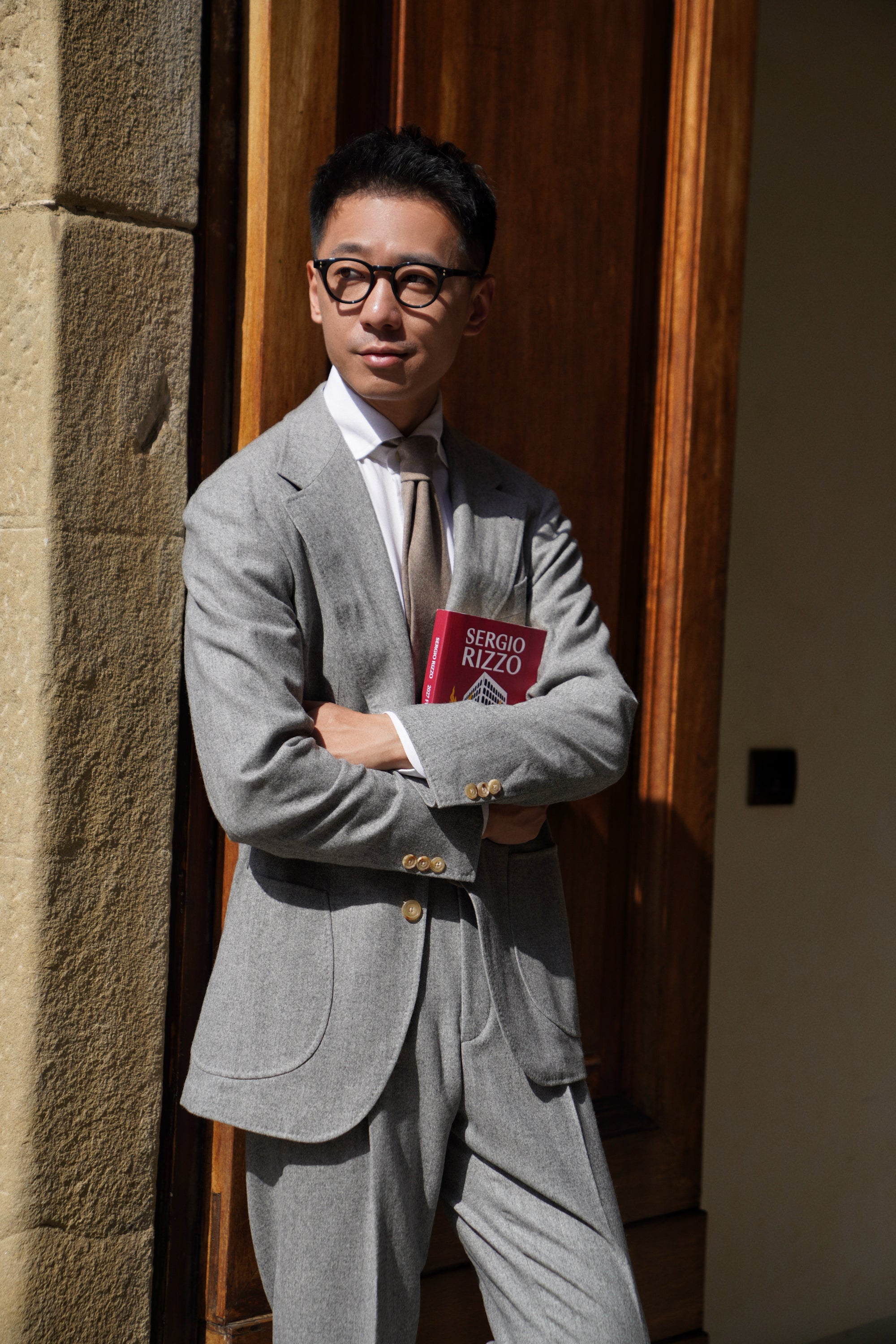 MTO Grey Melange Twill Flannel Suit #408