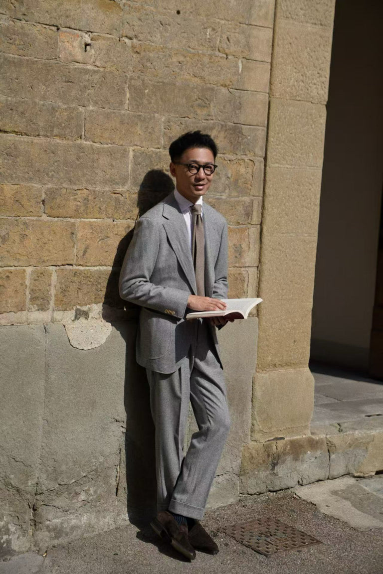 MTO Grey Melange Twill Flannel Suit #408