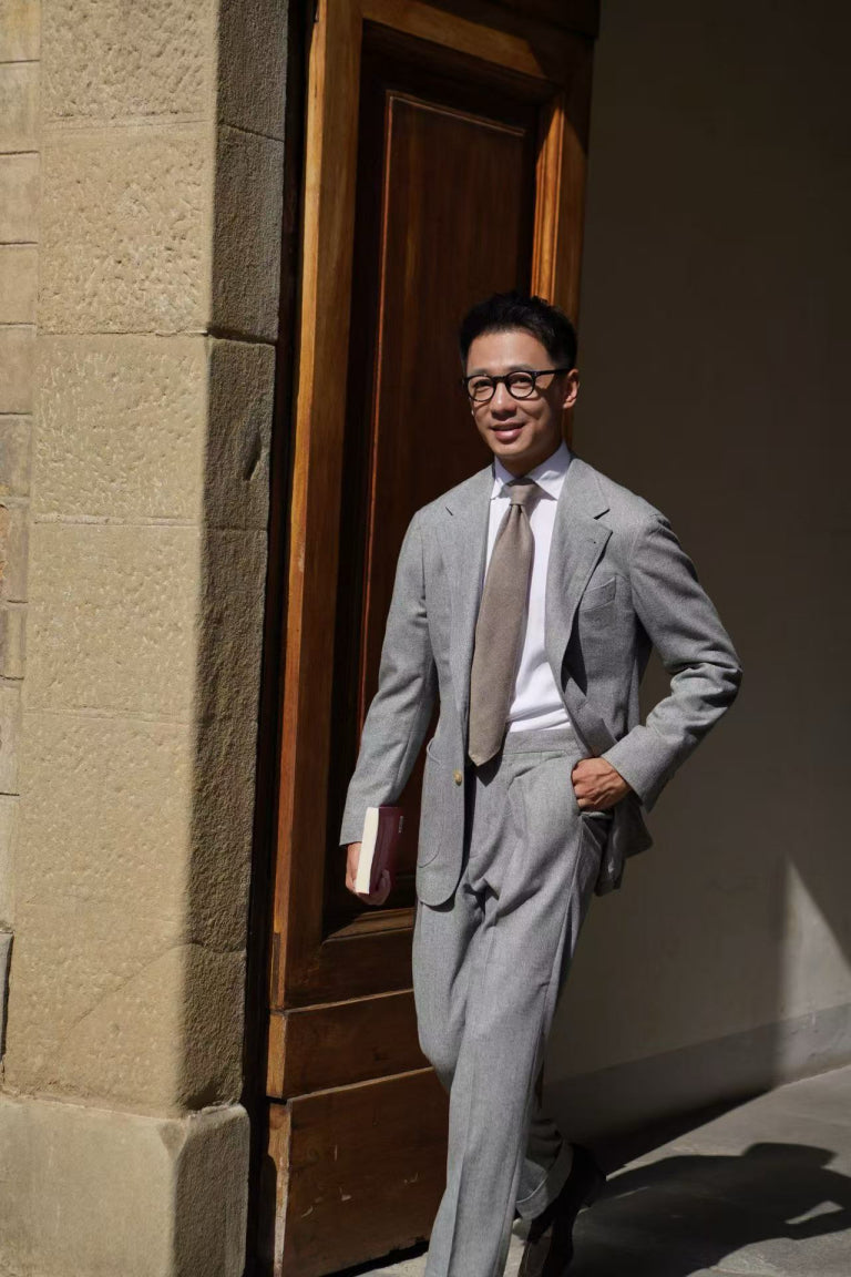 MTO Grey Melange Twill Flannel Suit #408