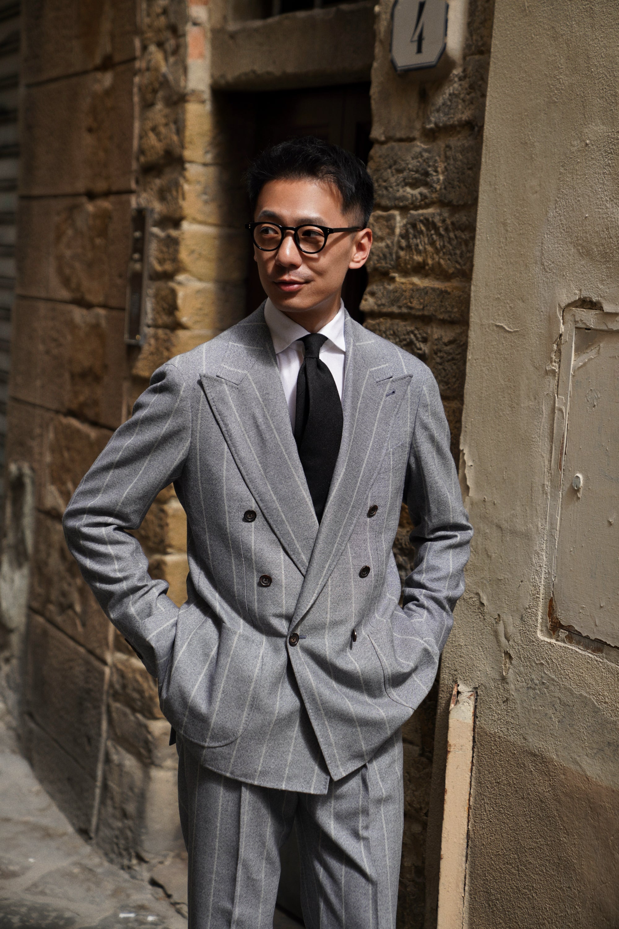 MTO Steel Blue Stripe Flannel Suit #374