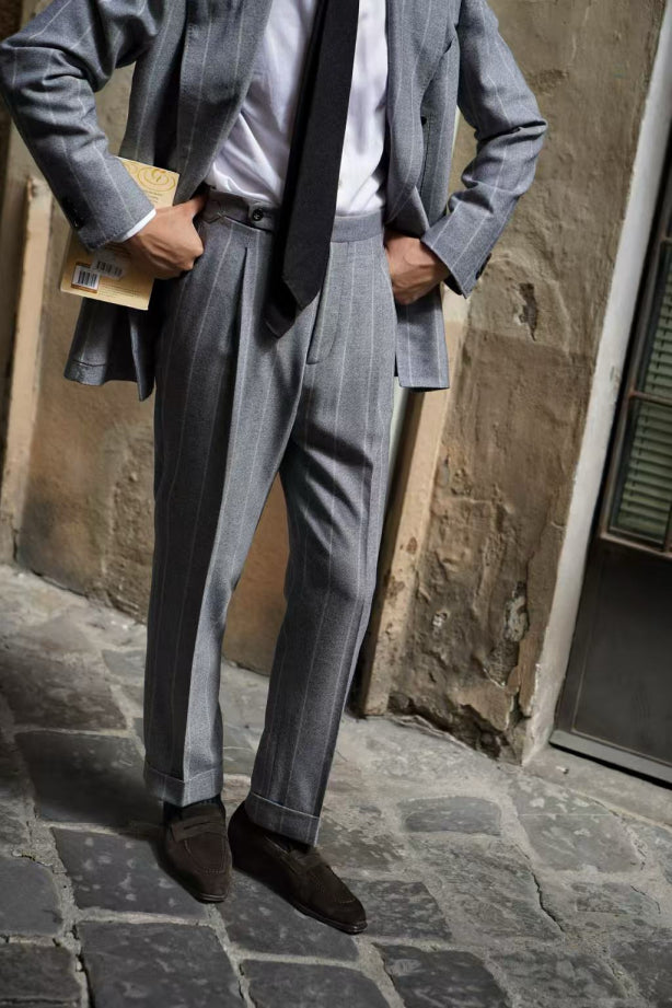 MTO Steel Blue Stripe Flannel Suit #374