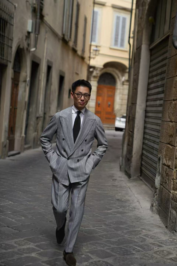 MTO Steel Blue Stripe Flannel Suit #374