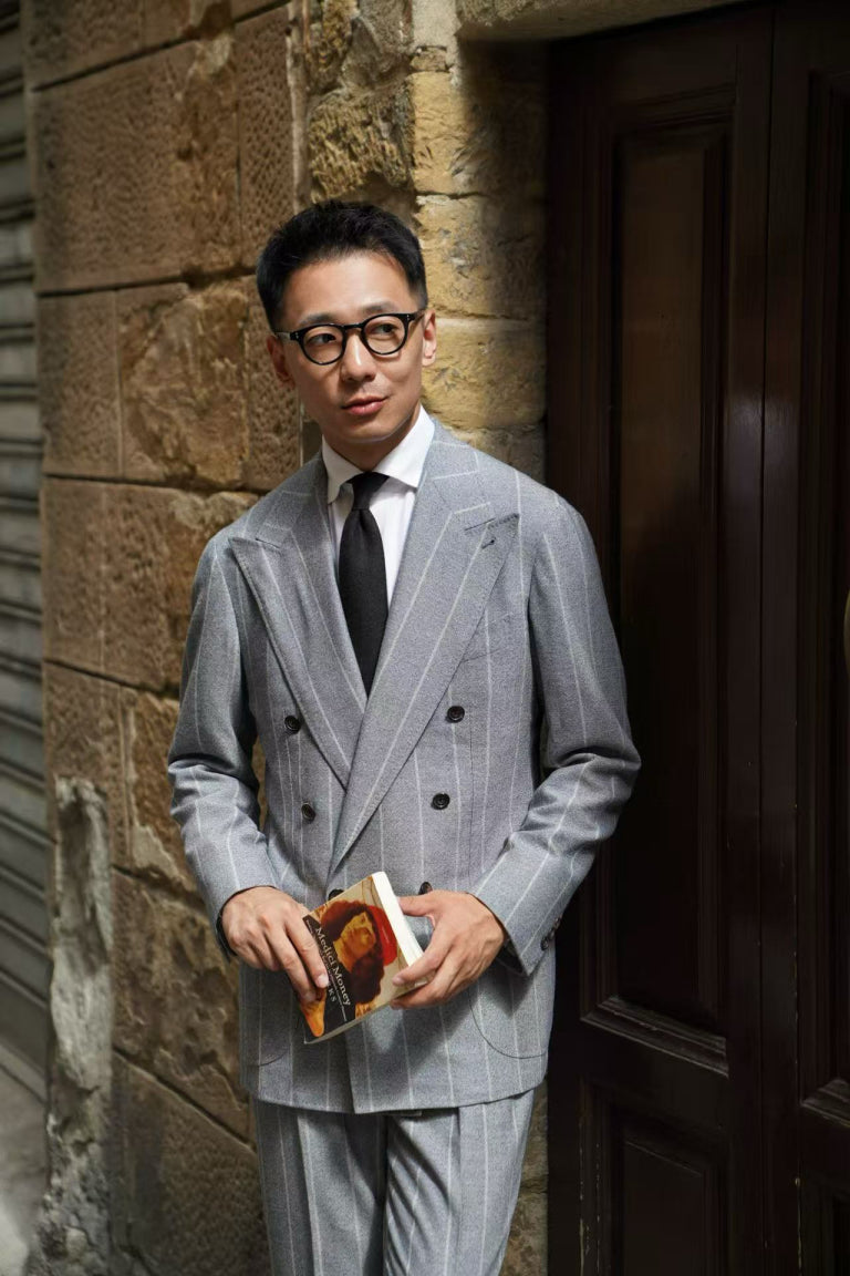 MTO Steel Blue Stripe Flannel Suit #374