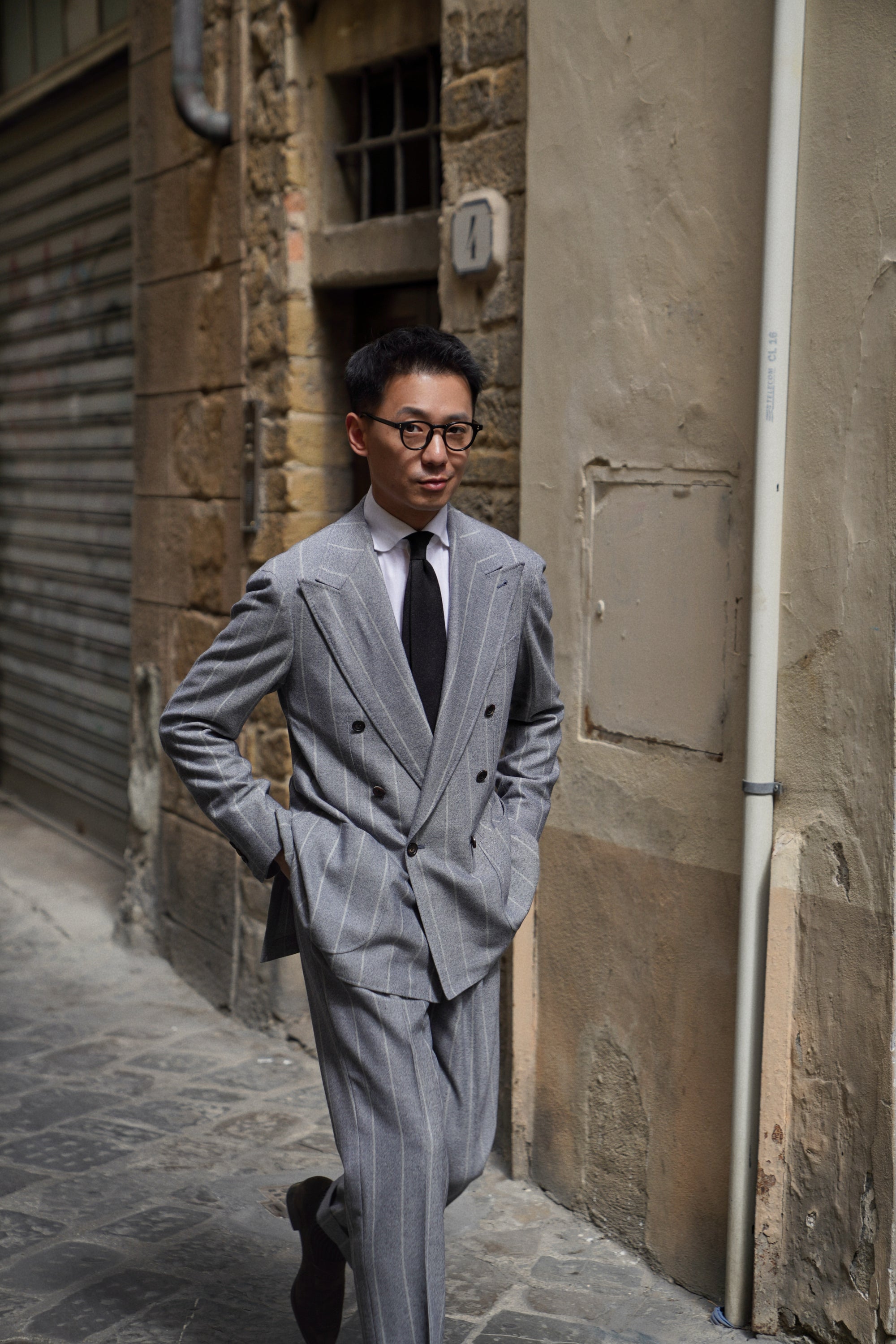 MTO Steel Blue Stripe Flannel Suit #374