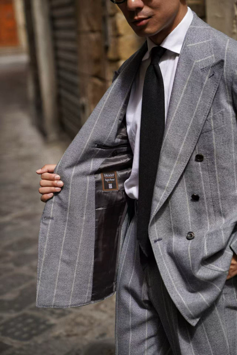 MTO Steel Blue Stripe Flannel Suit #374