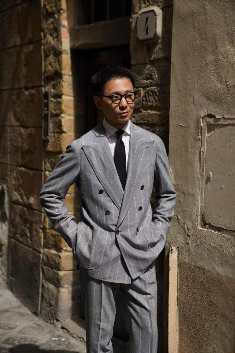 MTO Steel Blue Stripe Flannel Suit #374