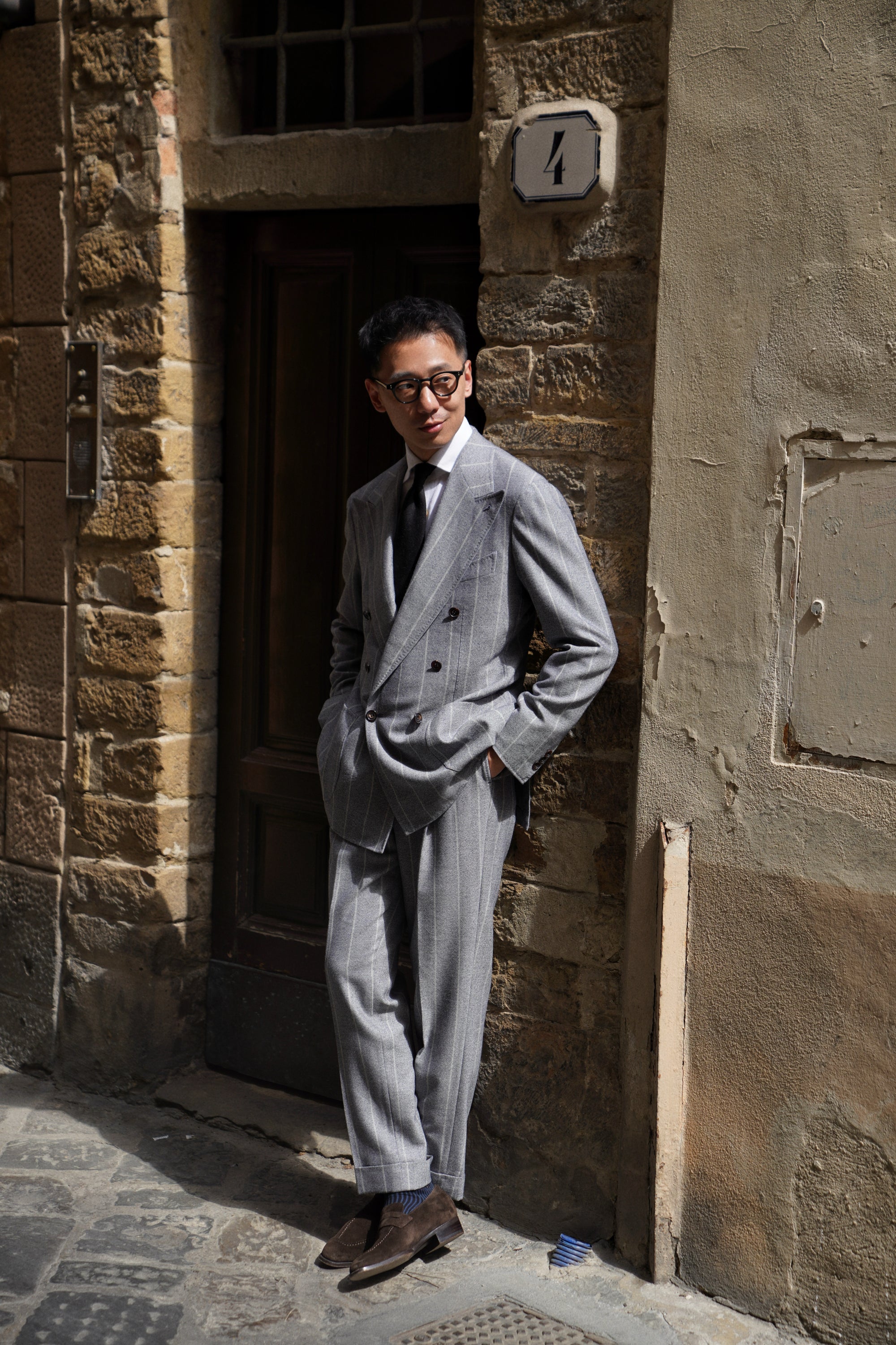 MTO Steel Blue Stripe Flannel Suit #374