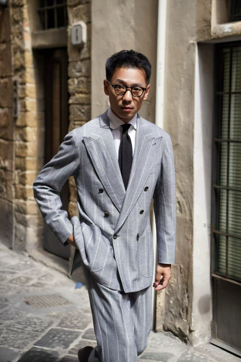 MTO Steel Blue Stripe Flannel Suit #374