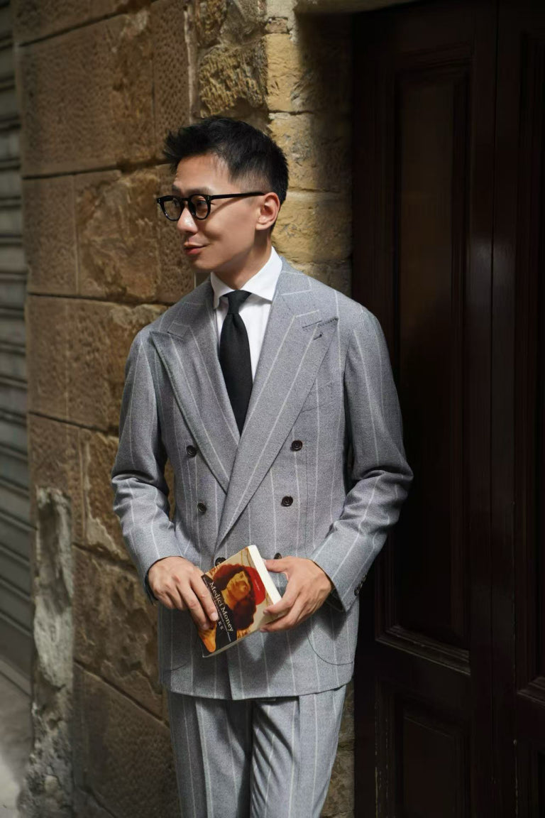 MTO Steel Blue Stripe Flannel Suit #374