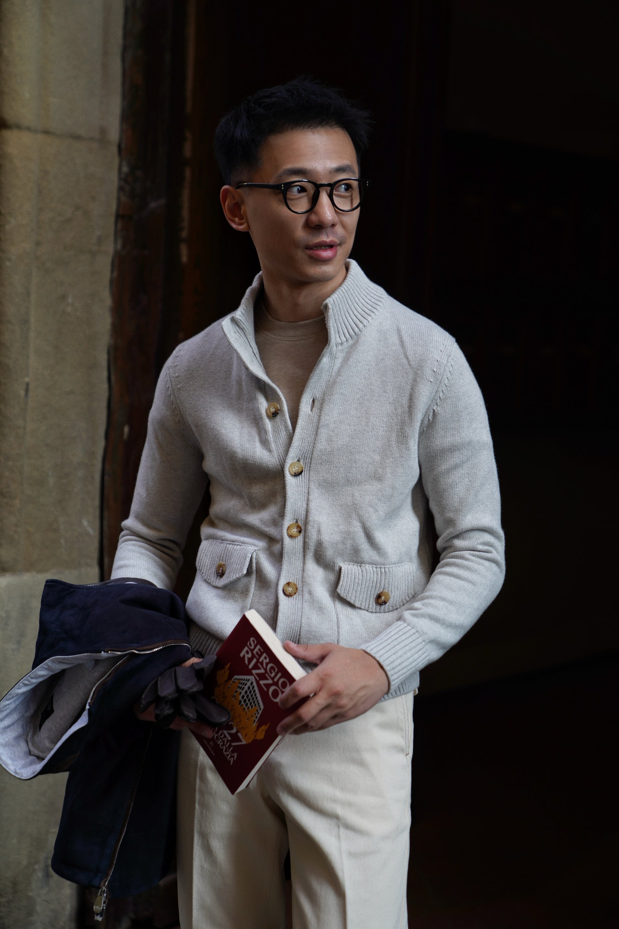 Chalk Knitted Cotton Wool A1 Jacket