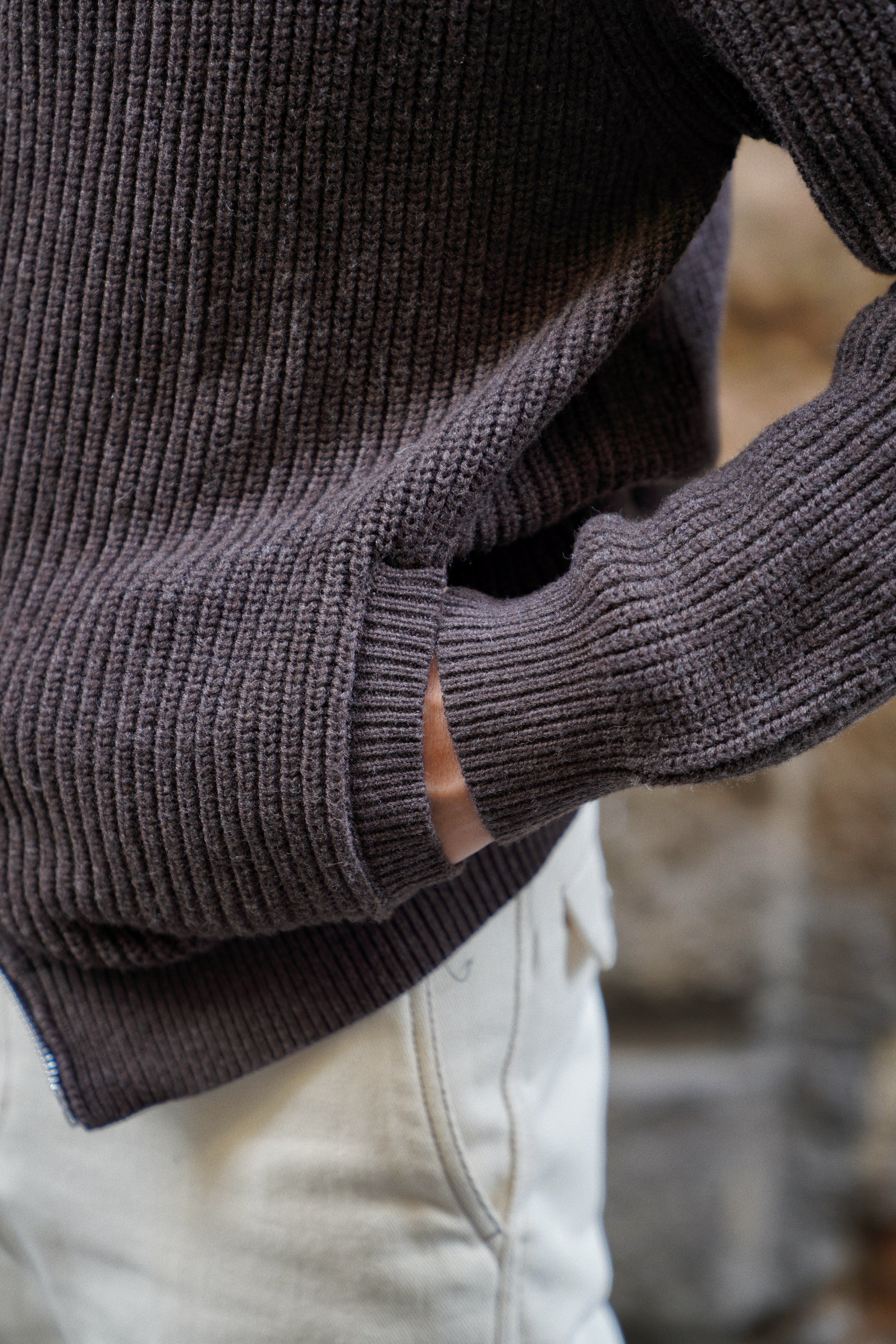 Taupe Knitted Zip Cardigan
