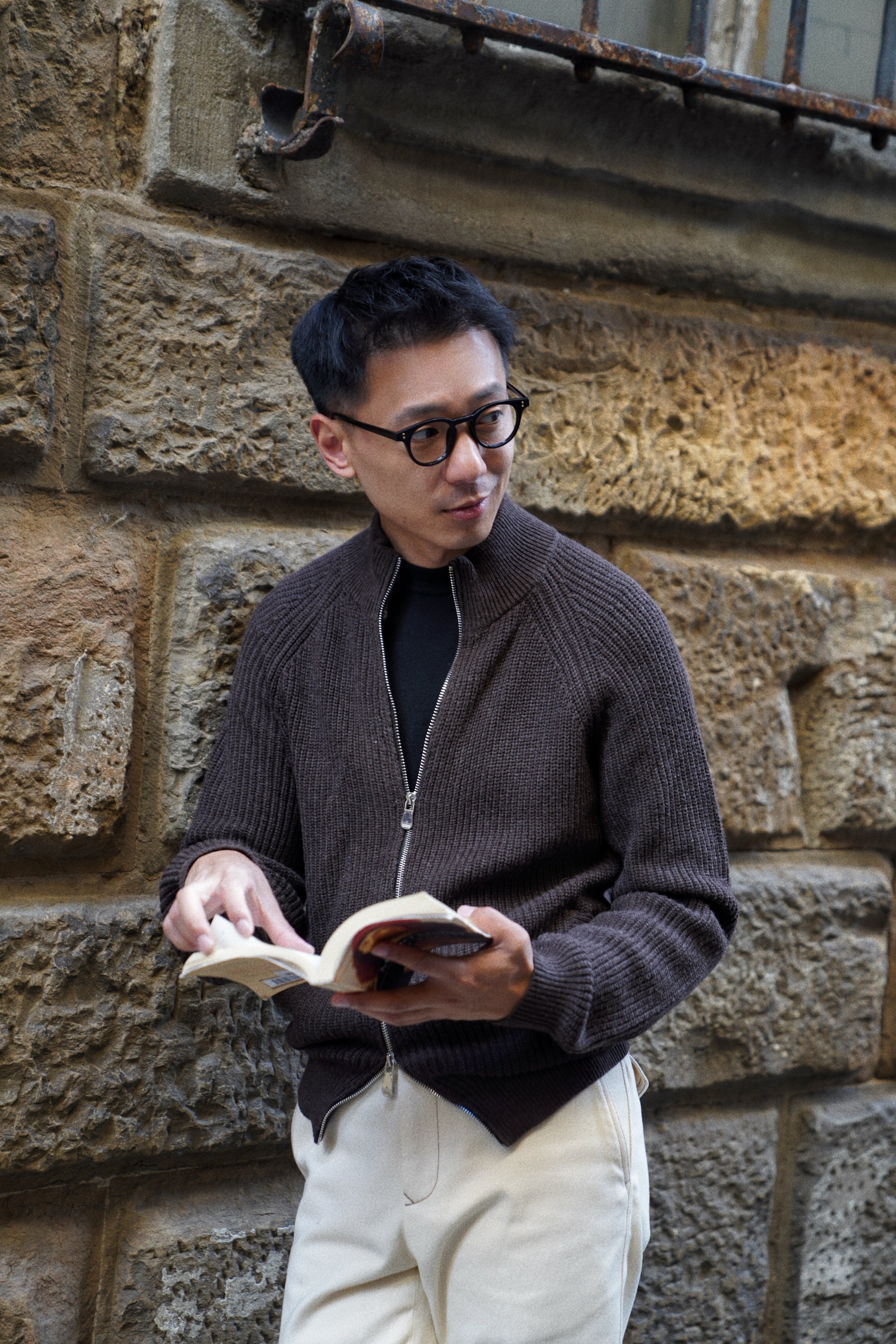 Taupe Knitted Zip Cardigan
