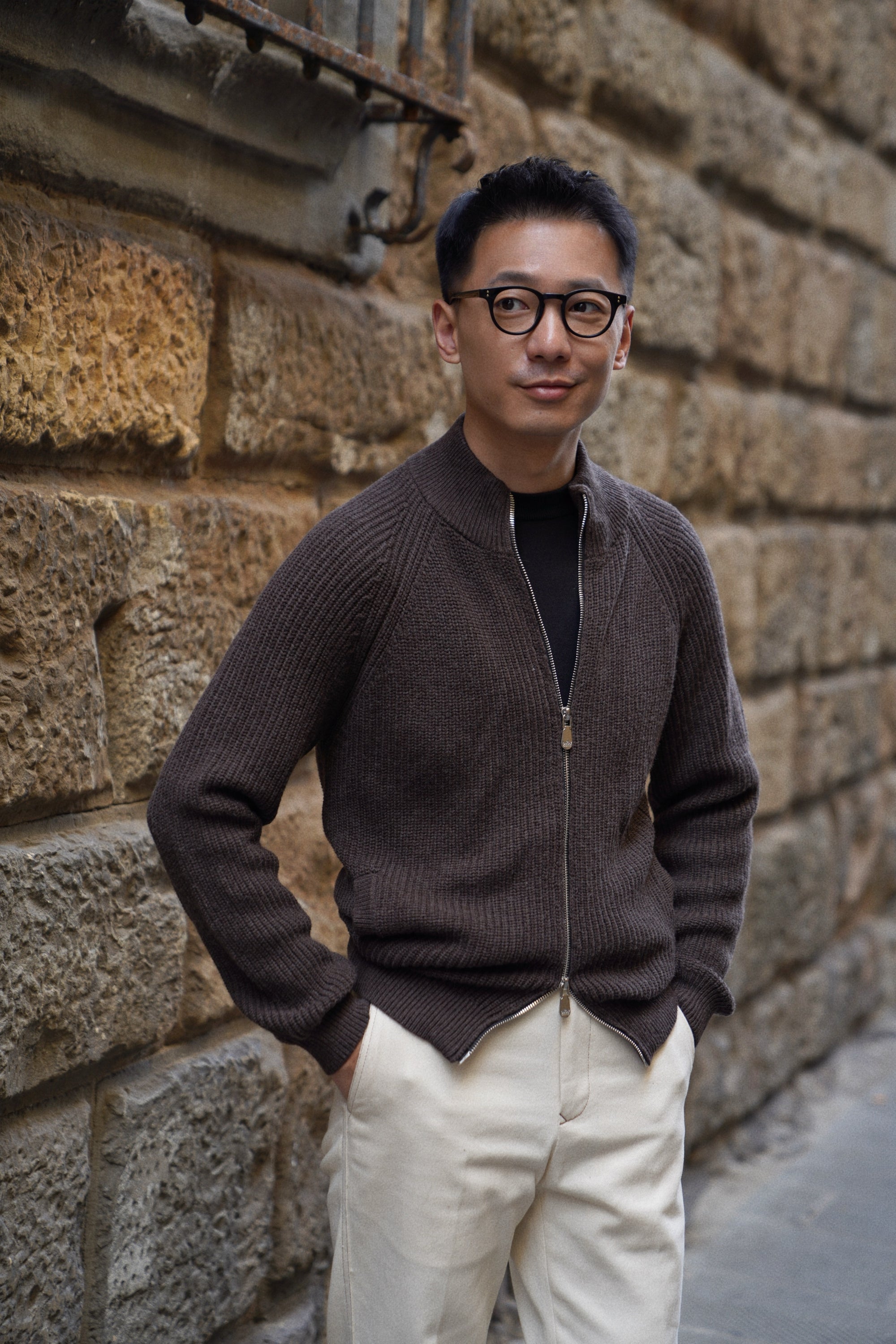 Taupe Knitted Zip Cardigan