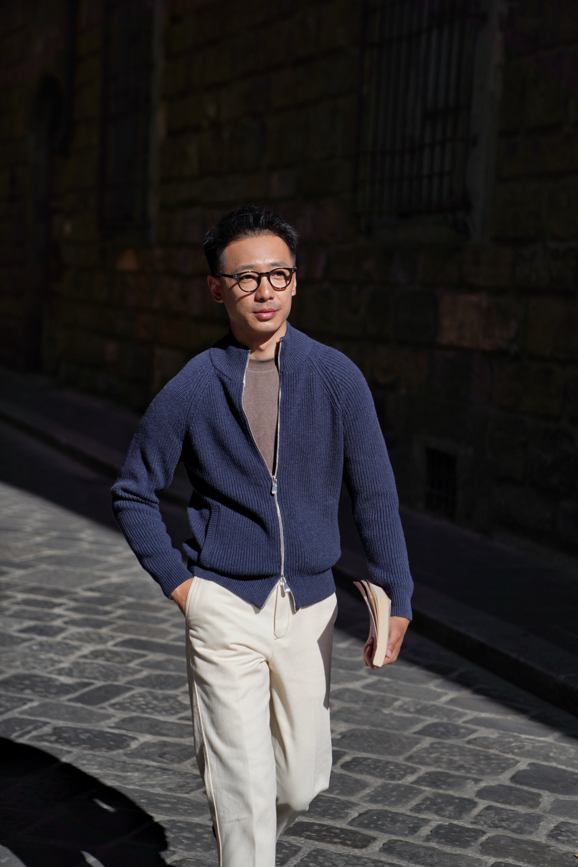Navy Knitted Zip Cardigan