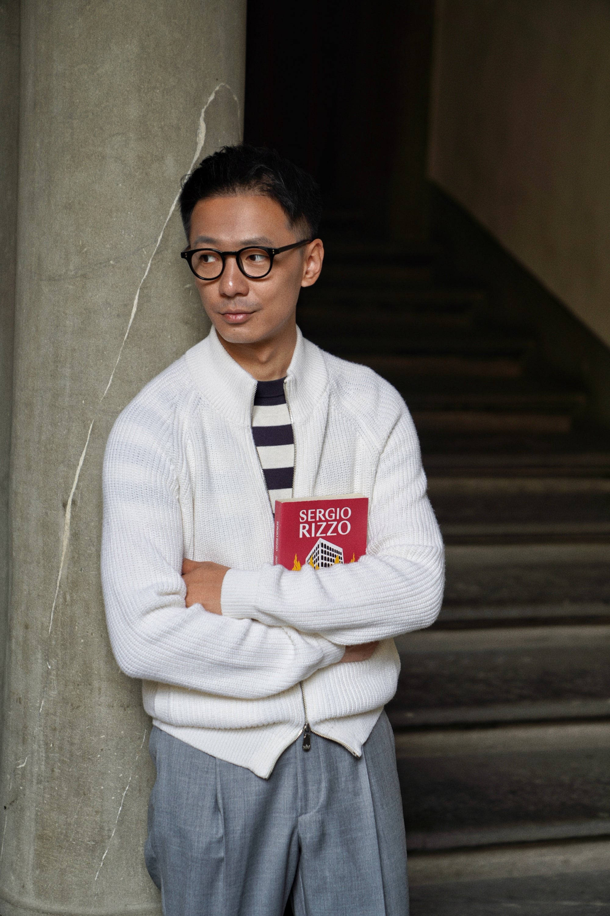 White Knitted Zip Cardigan