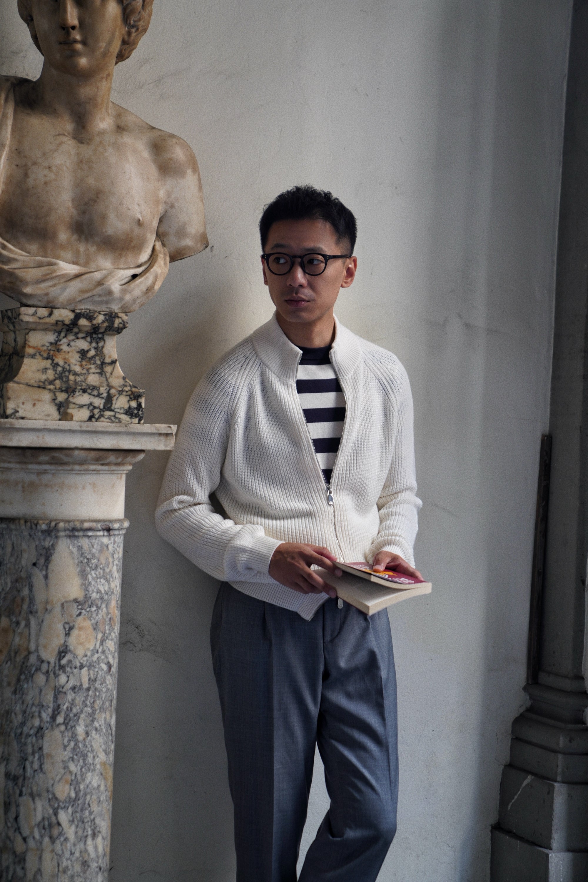 White Knitted Zip Cardigan