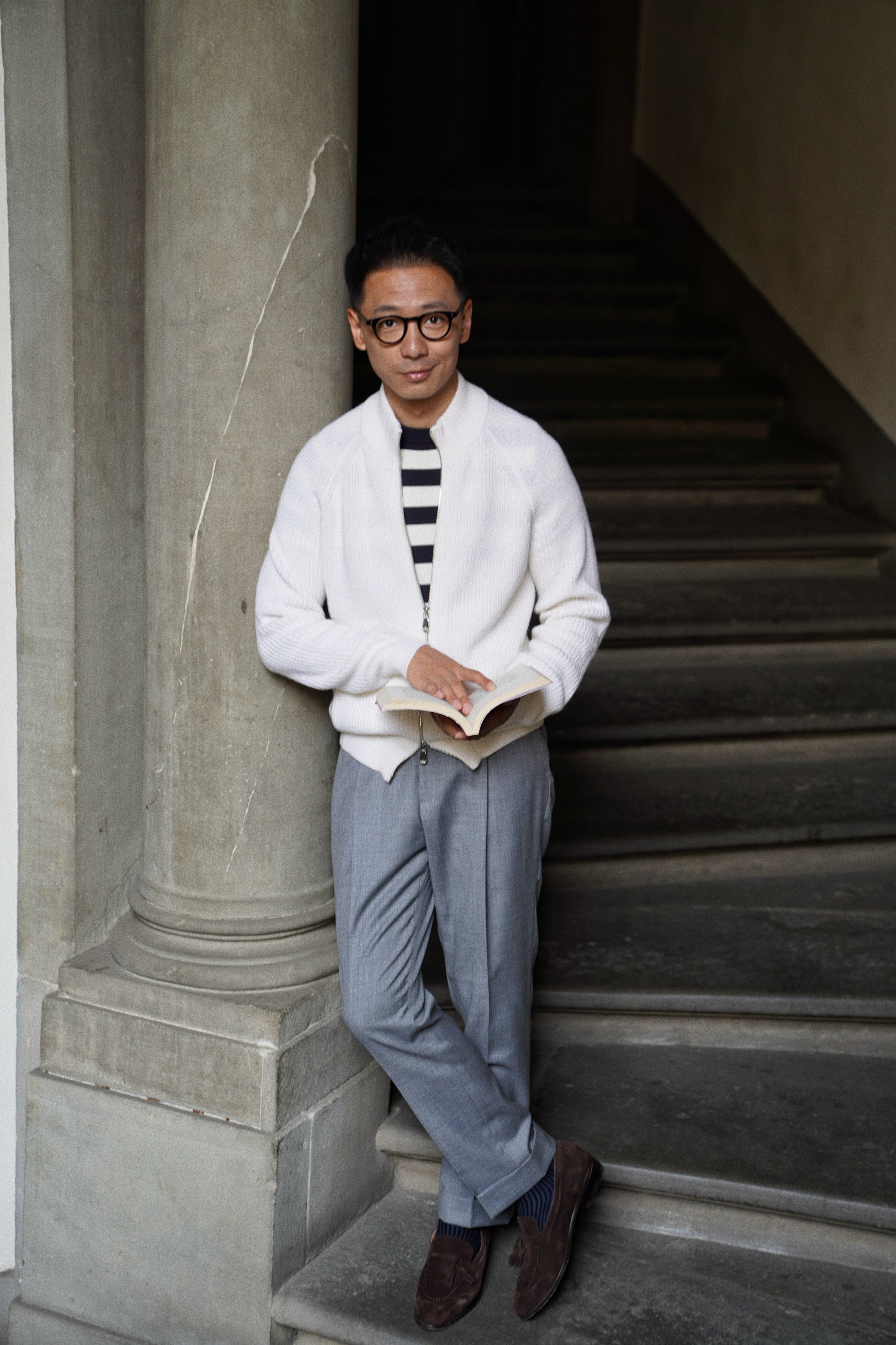 White Knitted Zip Cardigan