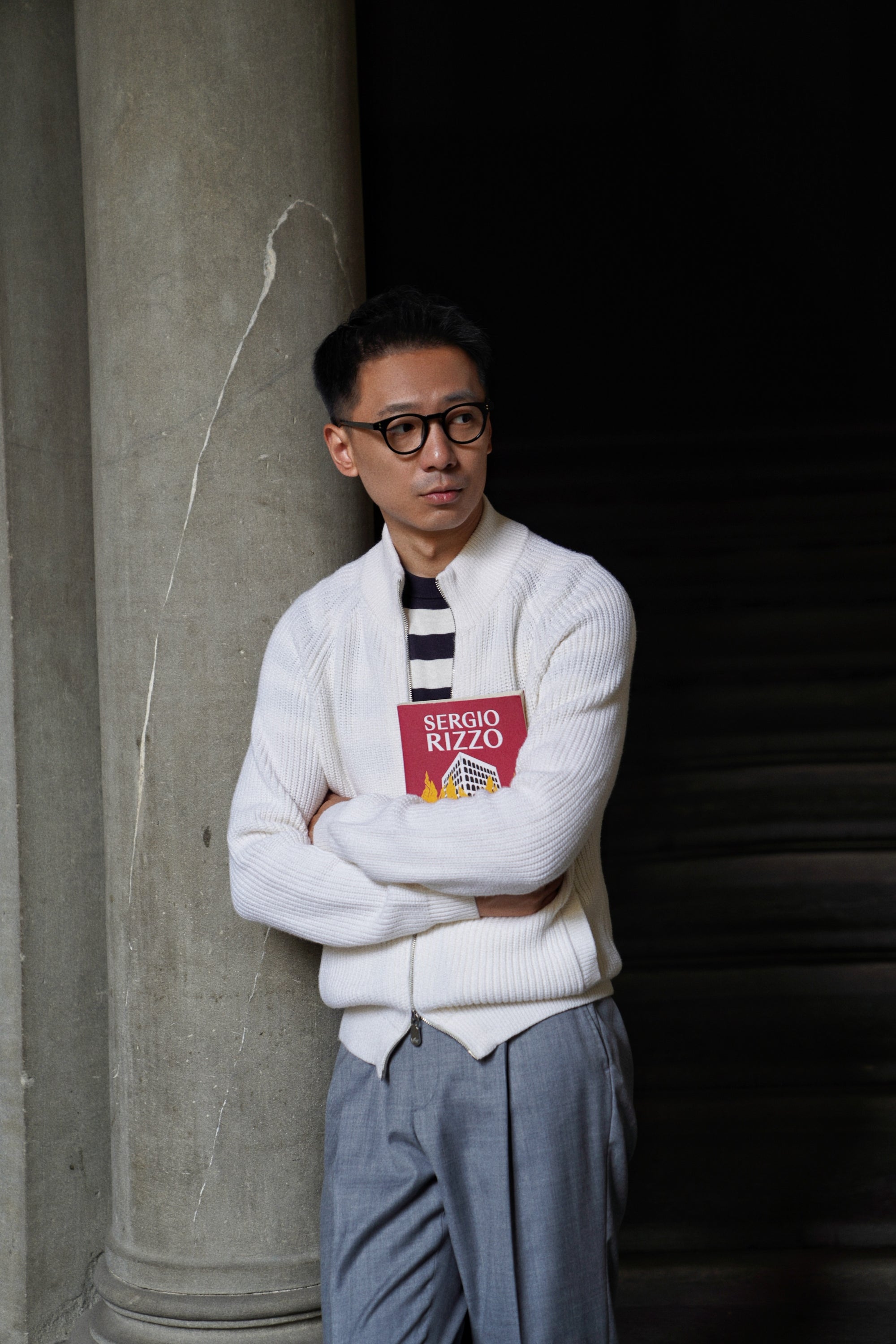 White Knitted Zip Cardigan