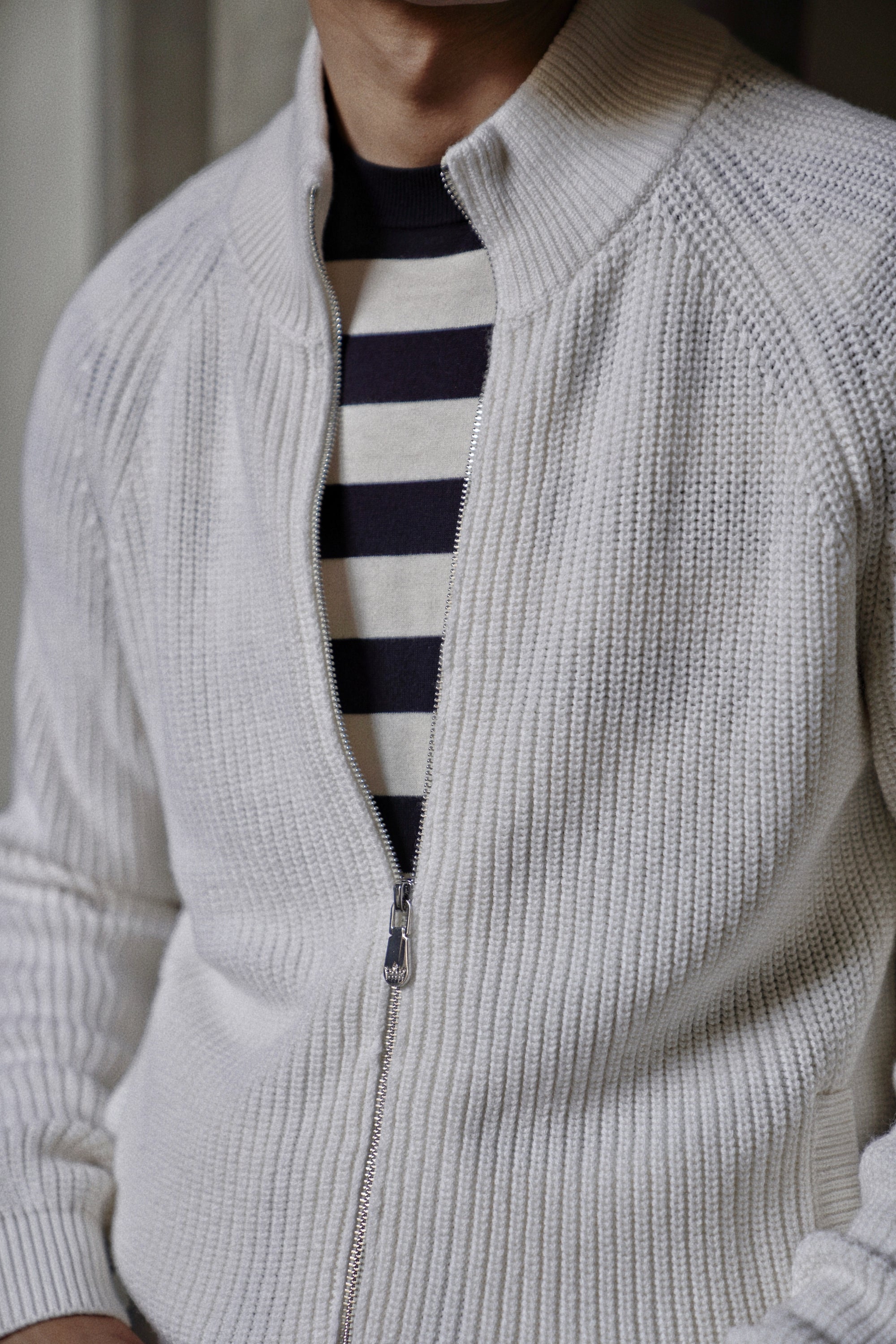 White Knitted Zip Cardigan