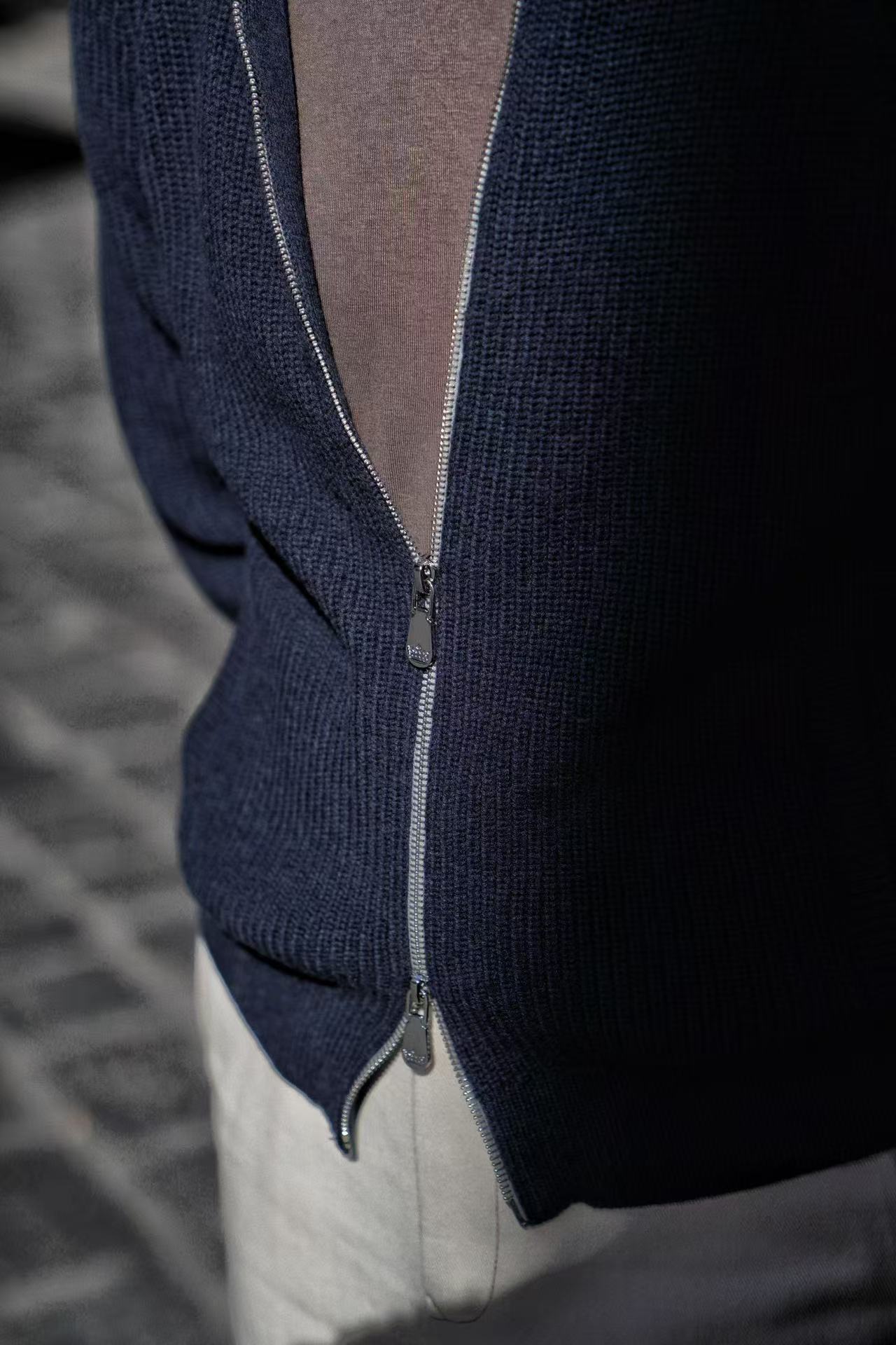 Navy Knitted Zip Cardigan