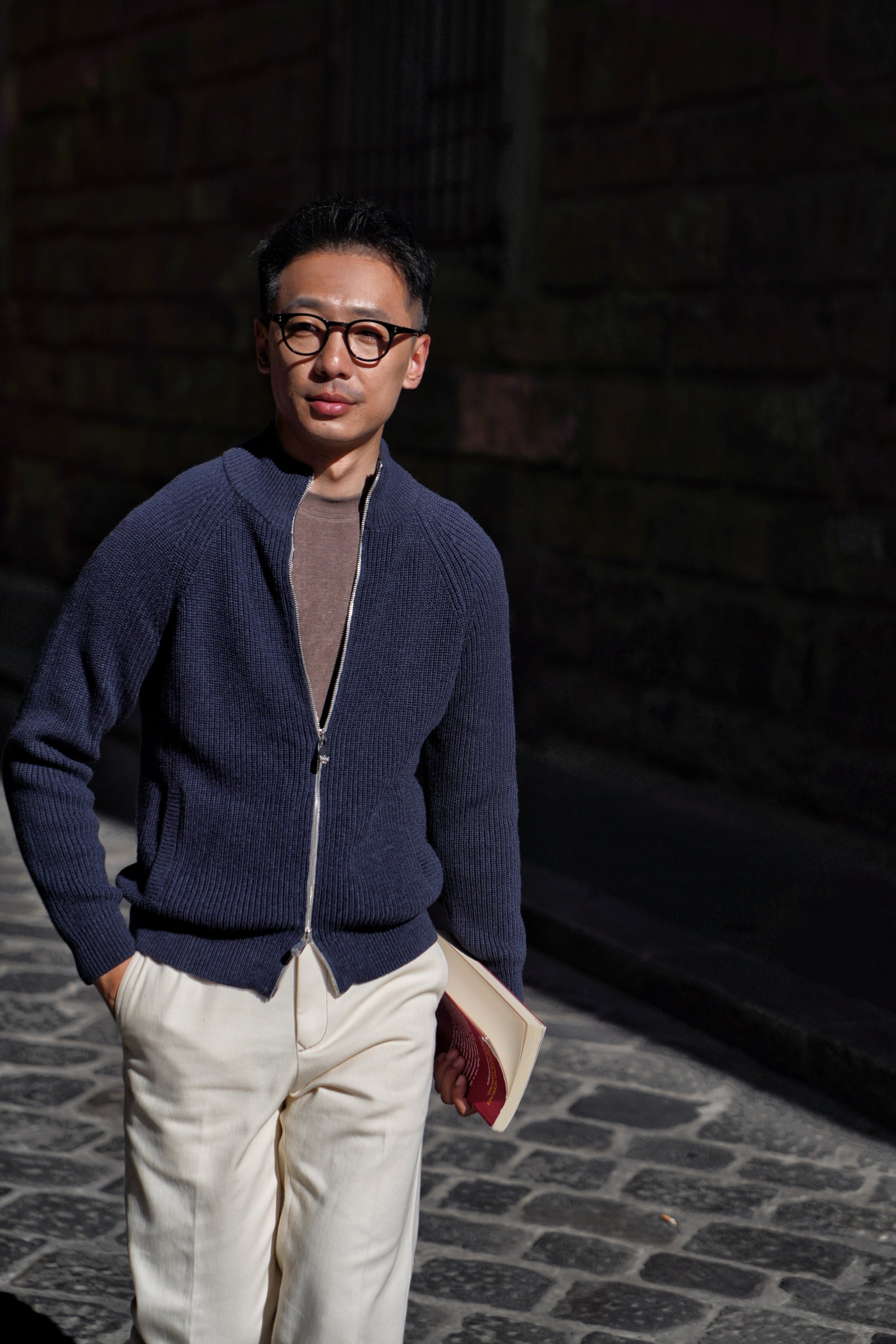Navy Knitted Zip Cardigan