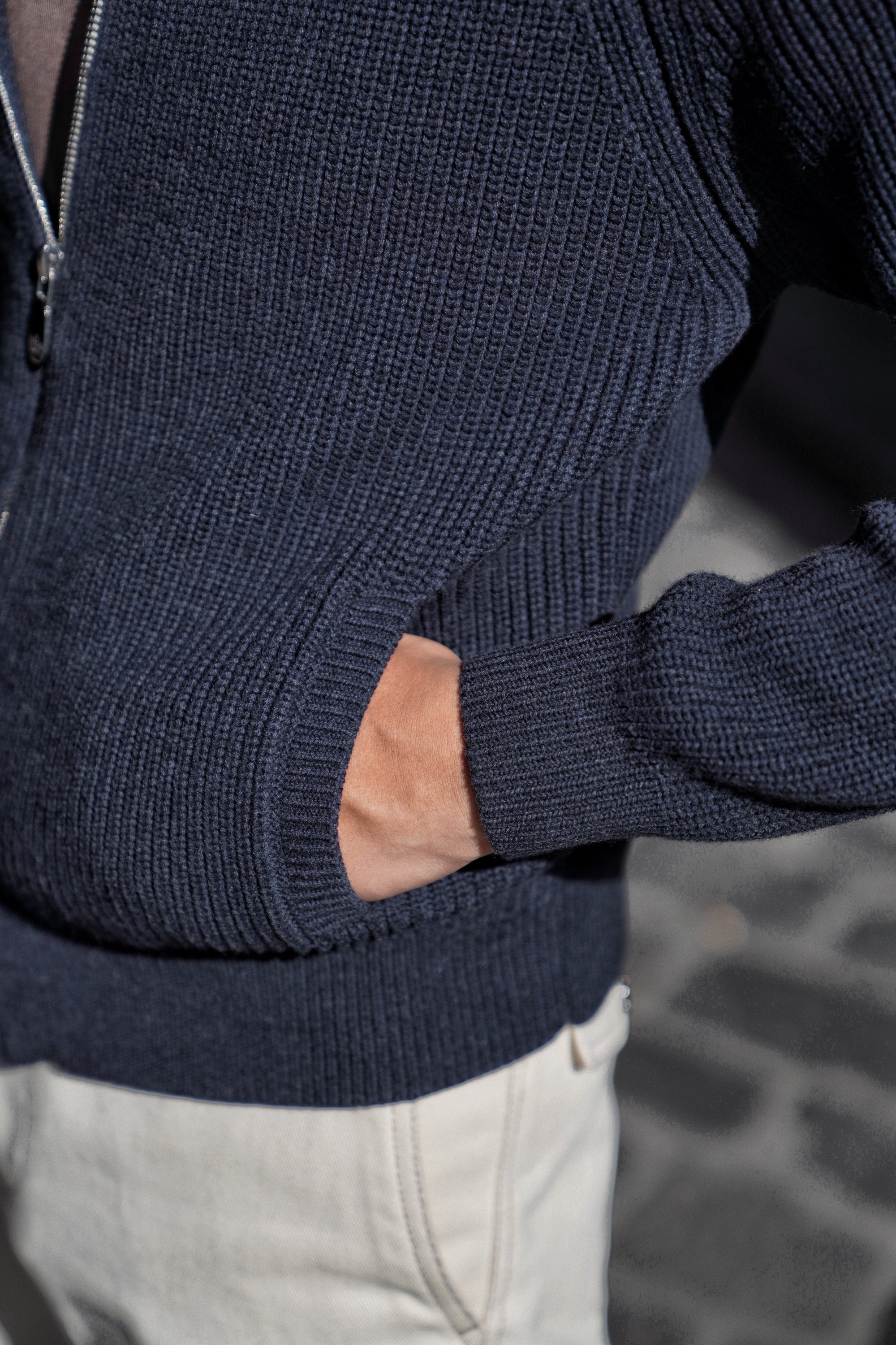 Navy Knitted Zip Cardigan