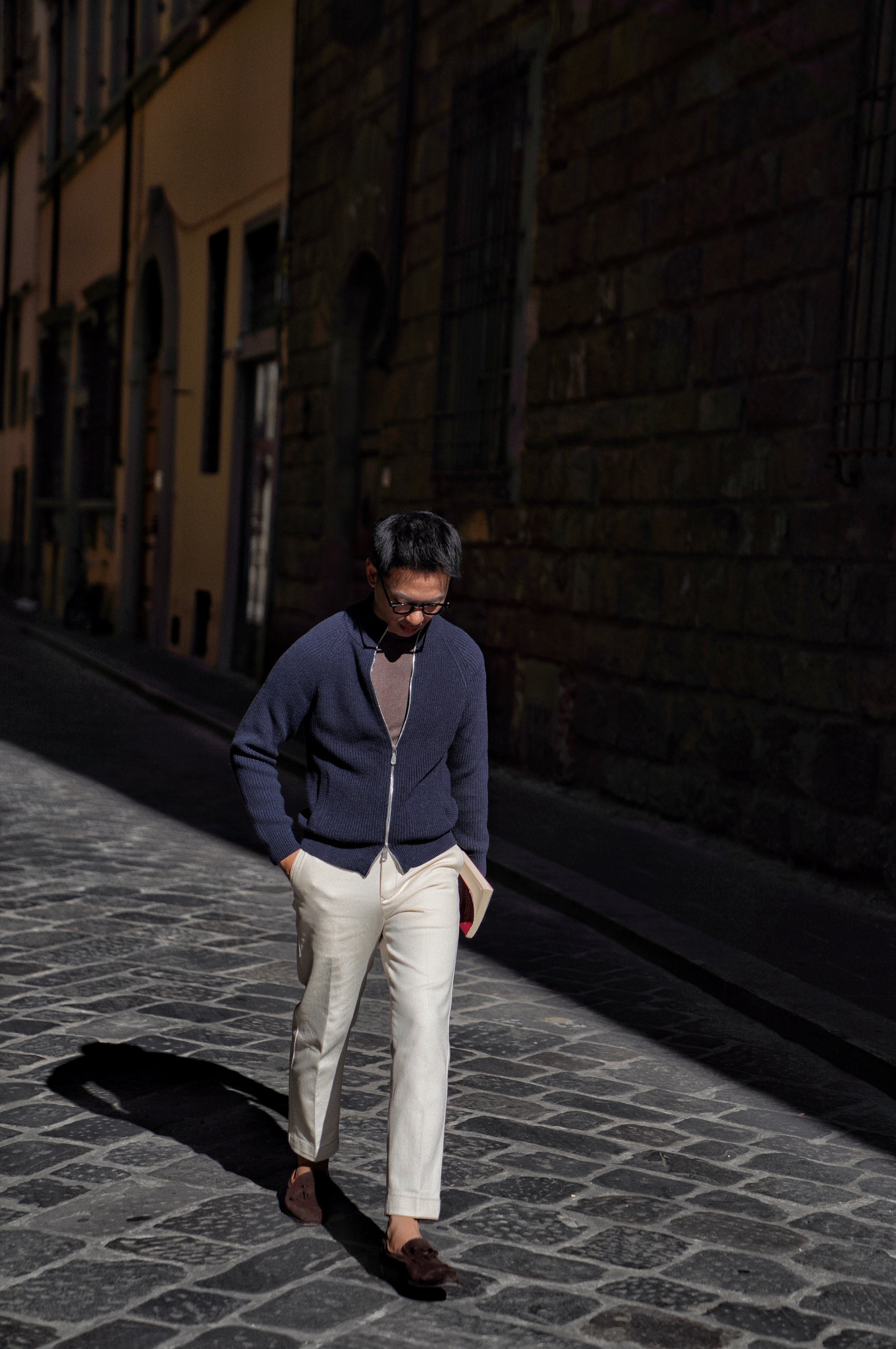 Navy Knitted Zip Cardigan