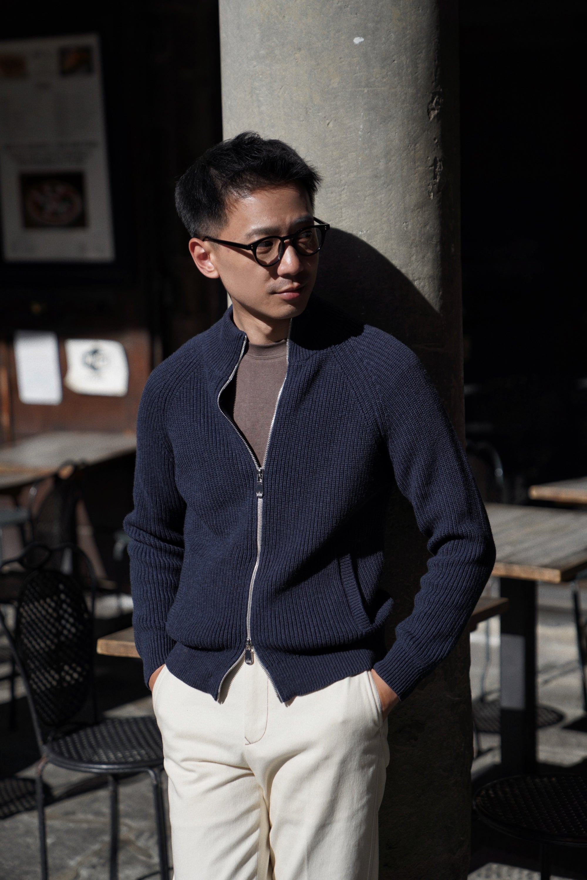 Navy Knitted Zip Cardigan
