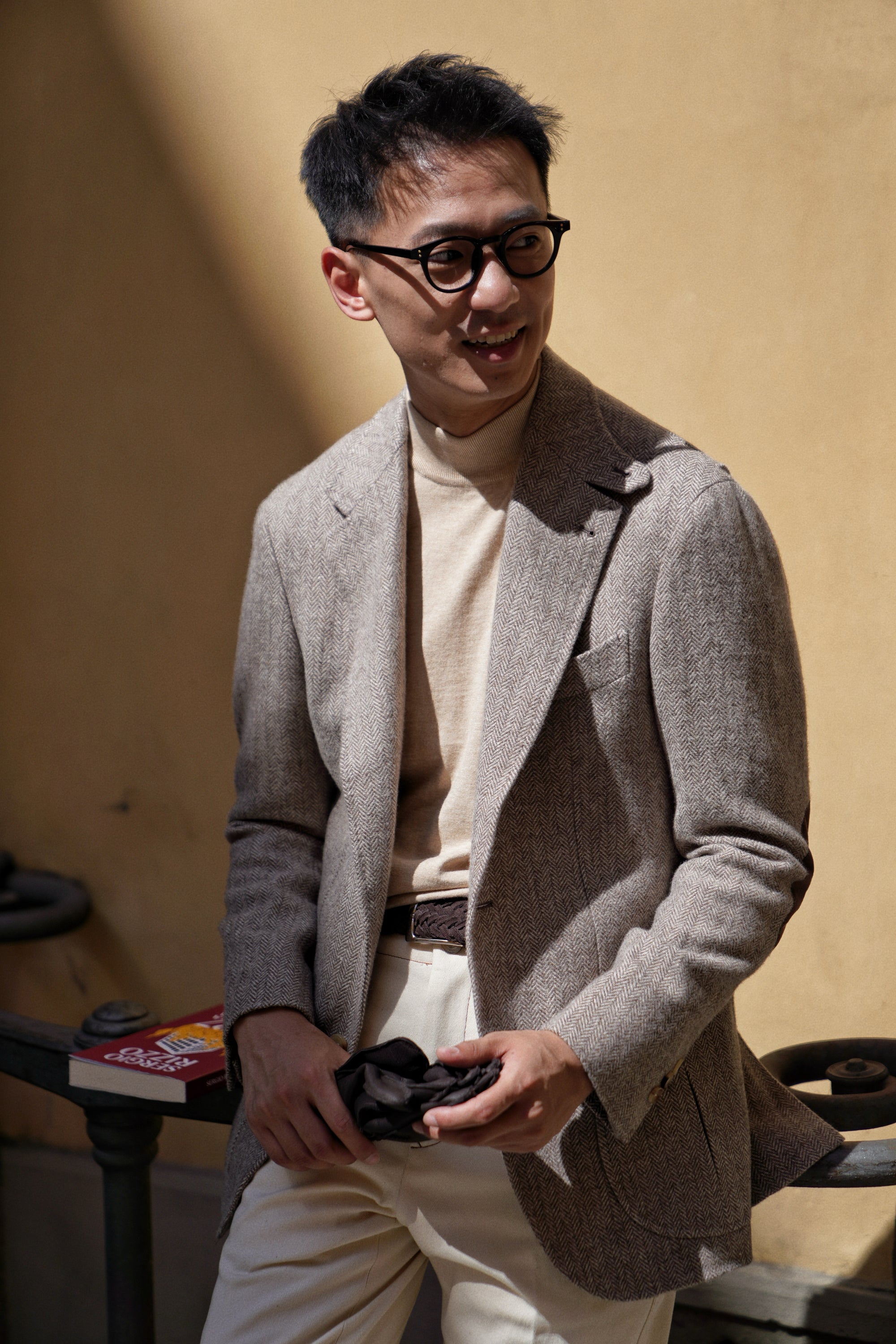 MTO Neutral Herringbone Linen Wool Tweed Jacket #487