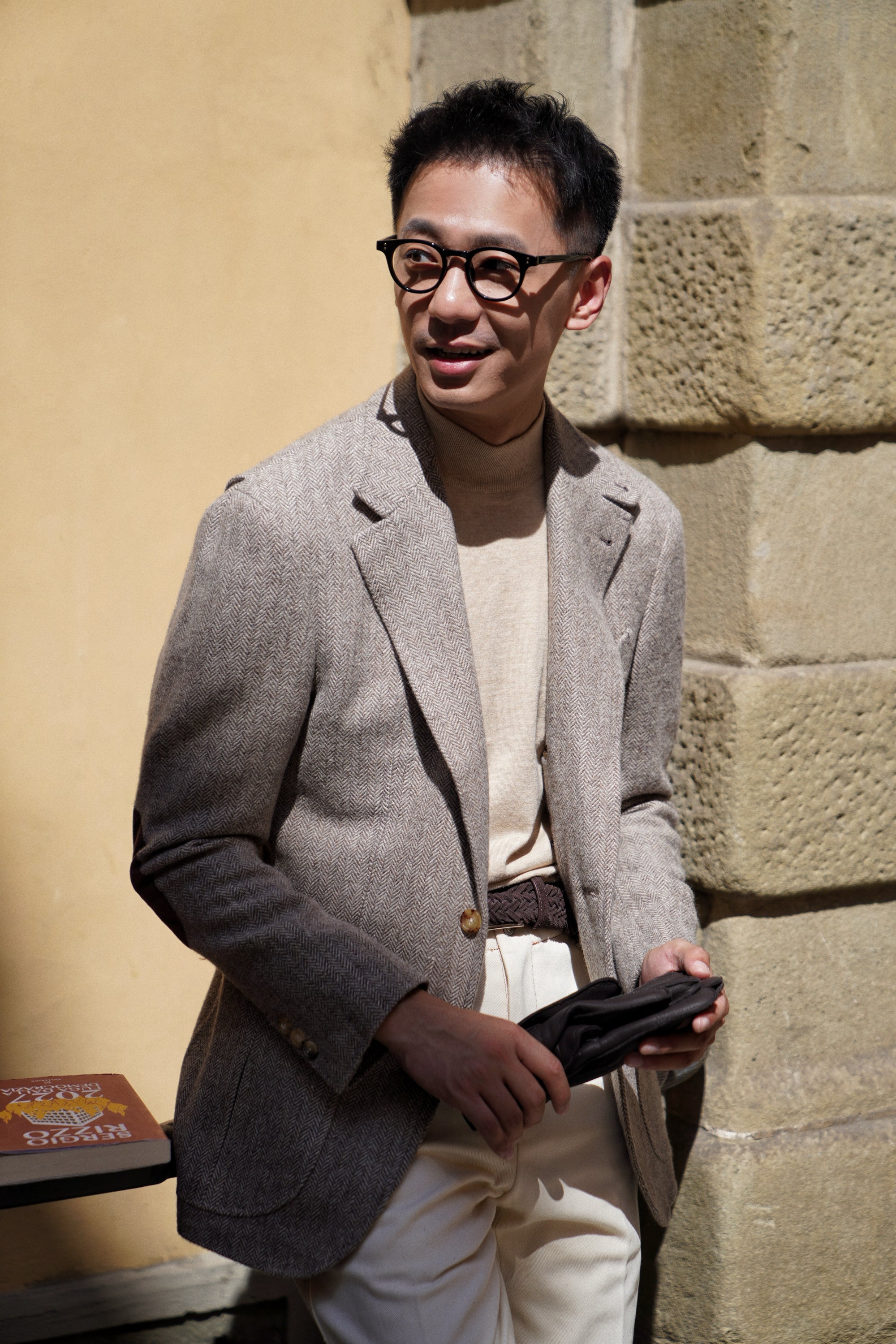 MTO Neutral Herringbone Linen Wool Tweed Jacket #487