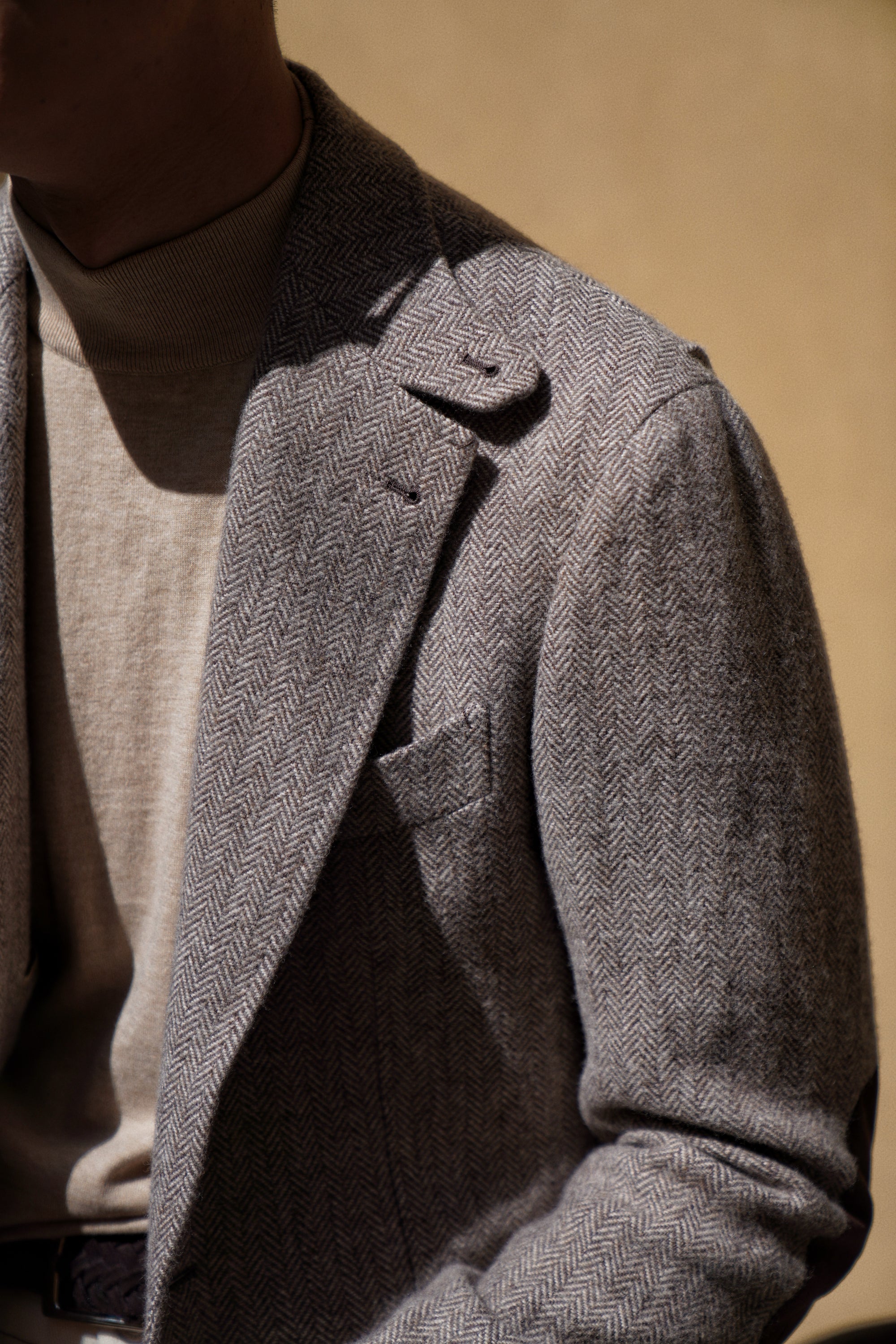 MTO Neutral Herringbone Linen Wool Tweed Jacket #487