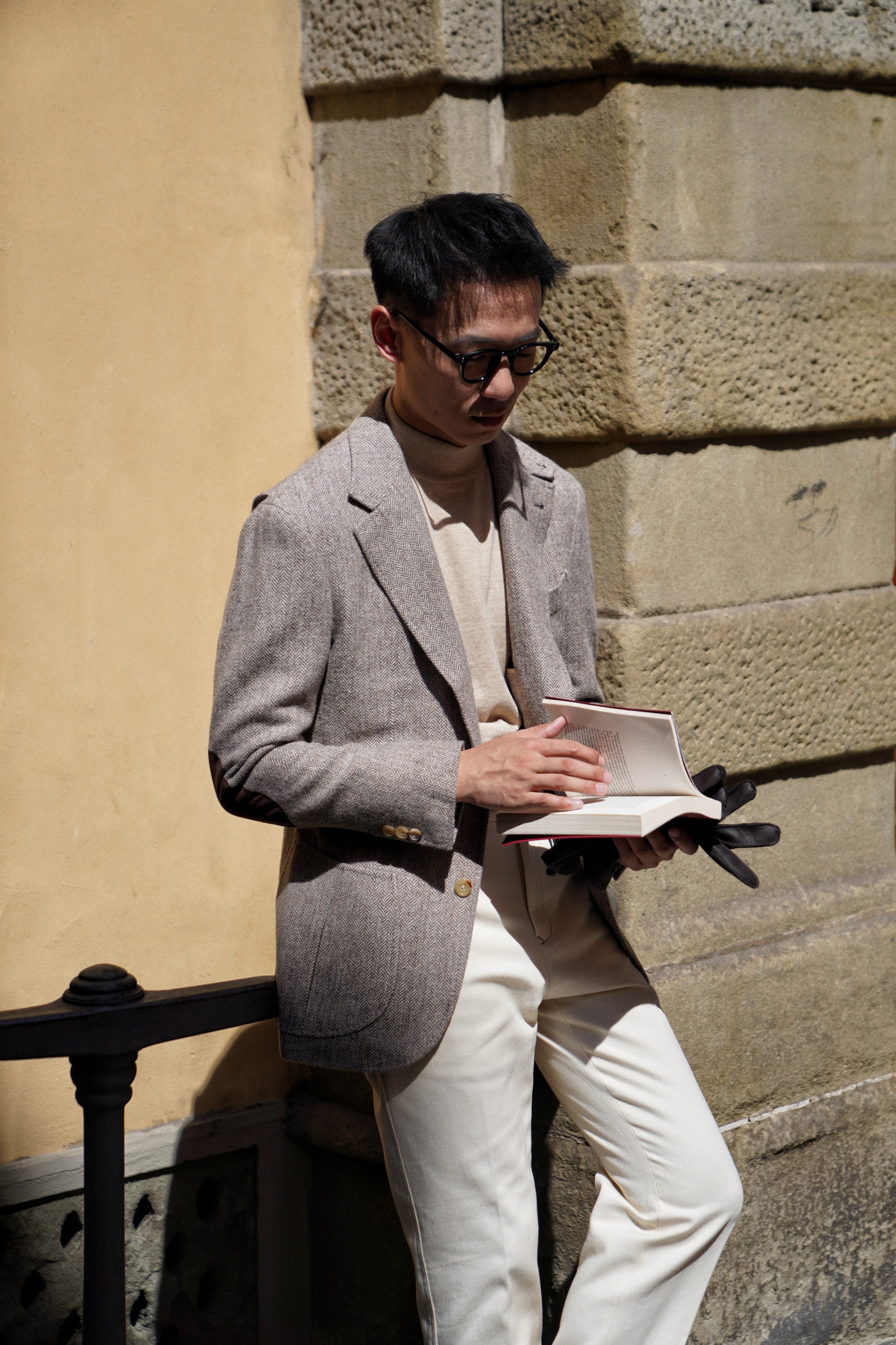 MTO Neutral Herringbone Linen Wool Tweed Jacket #487