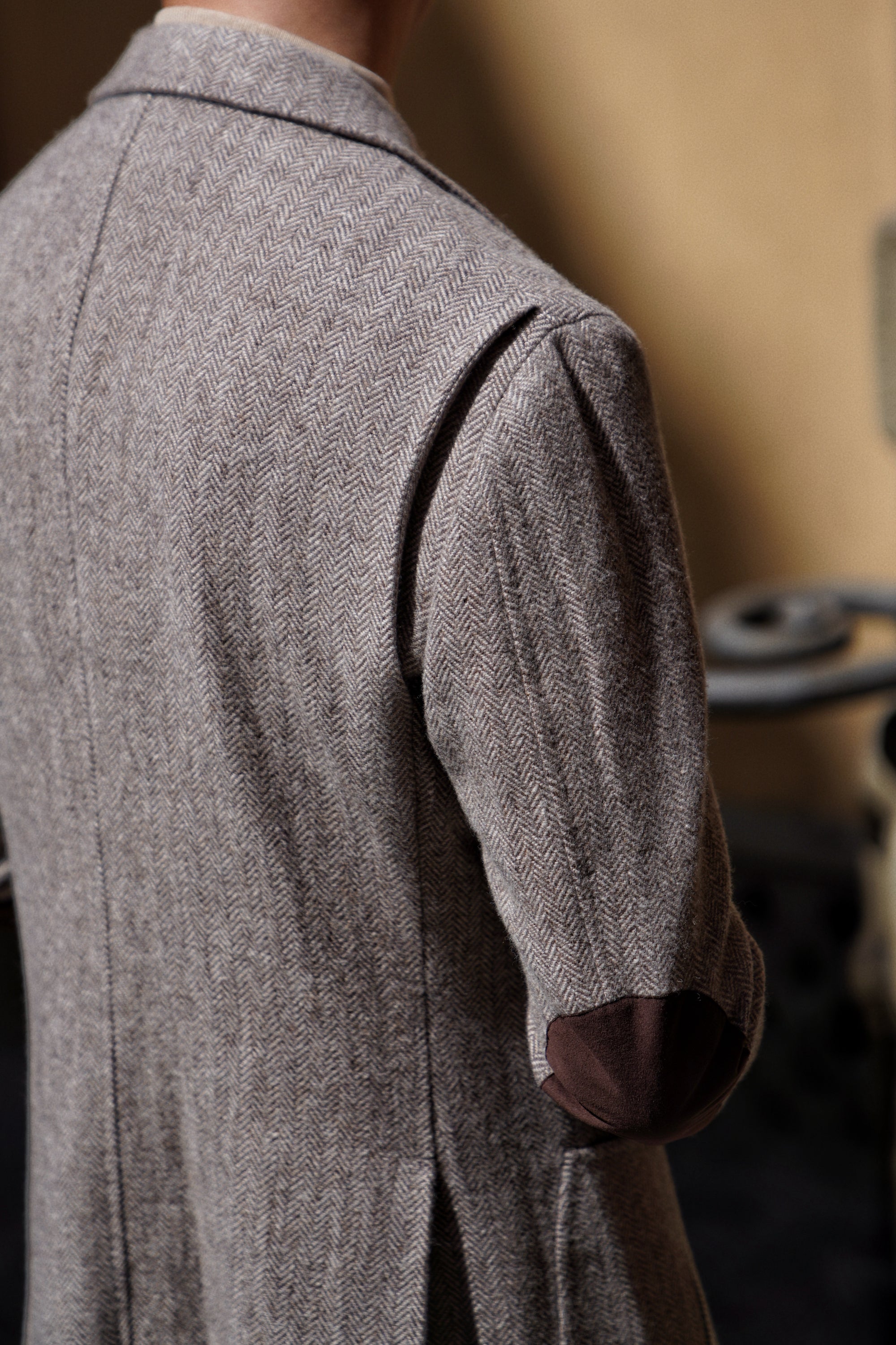 MTO Neutral Herringbone Linen Wool Tweed Jacket #487