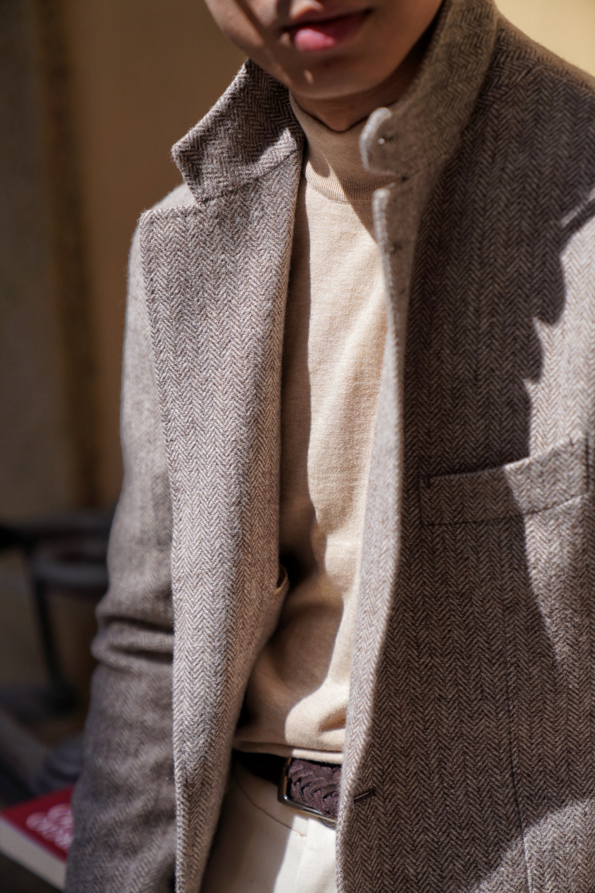 MTO Neutral Herringbone Linen Wool Tweed Jacket #487