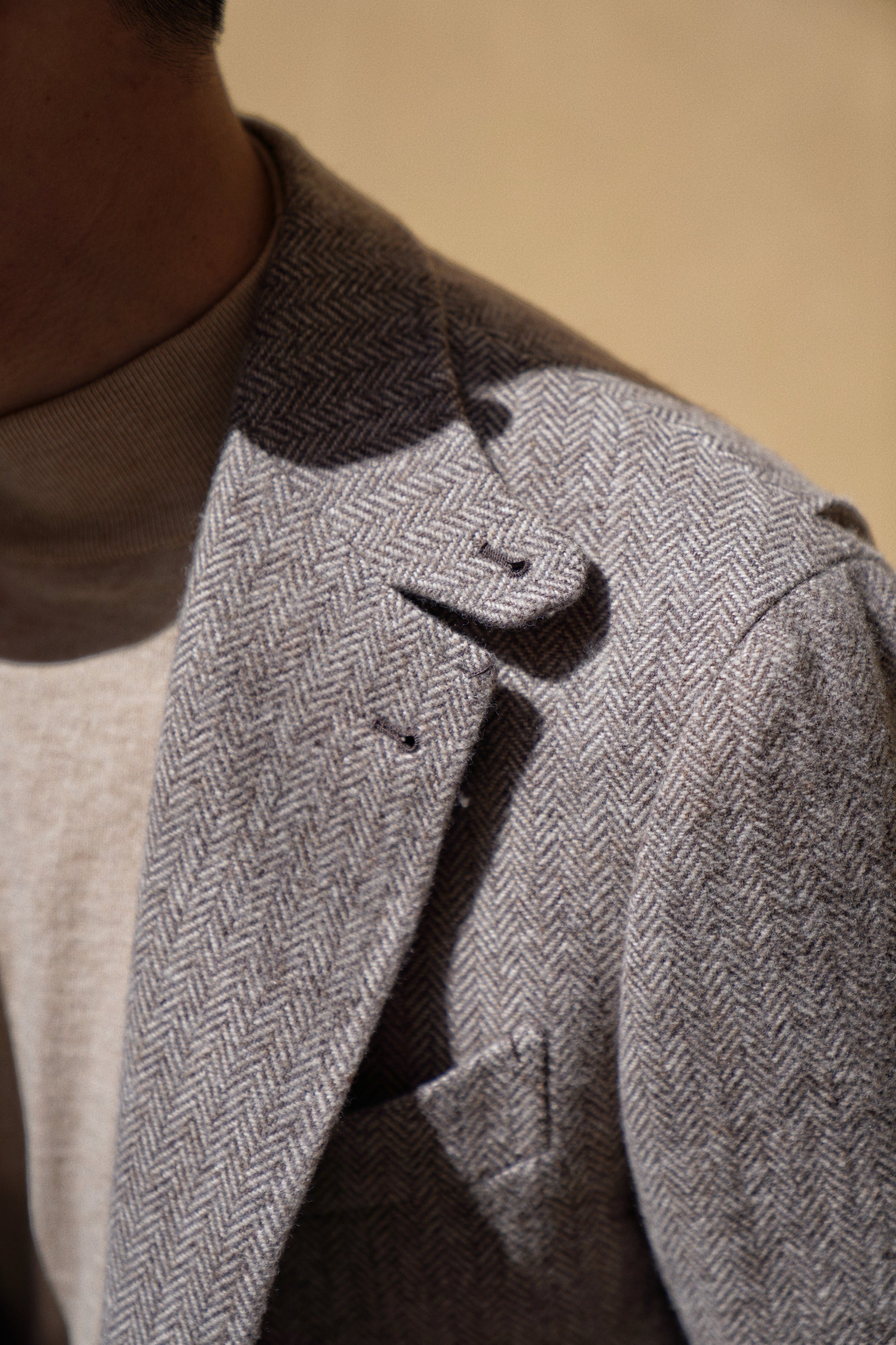 MTO Neutral Herringbone Linen Wool Tweed Jacket #487