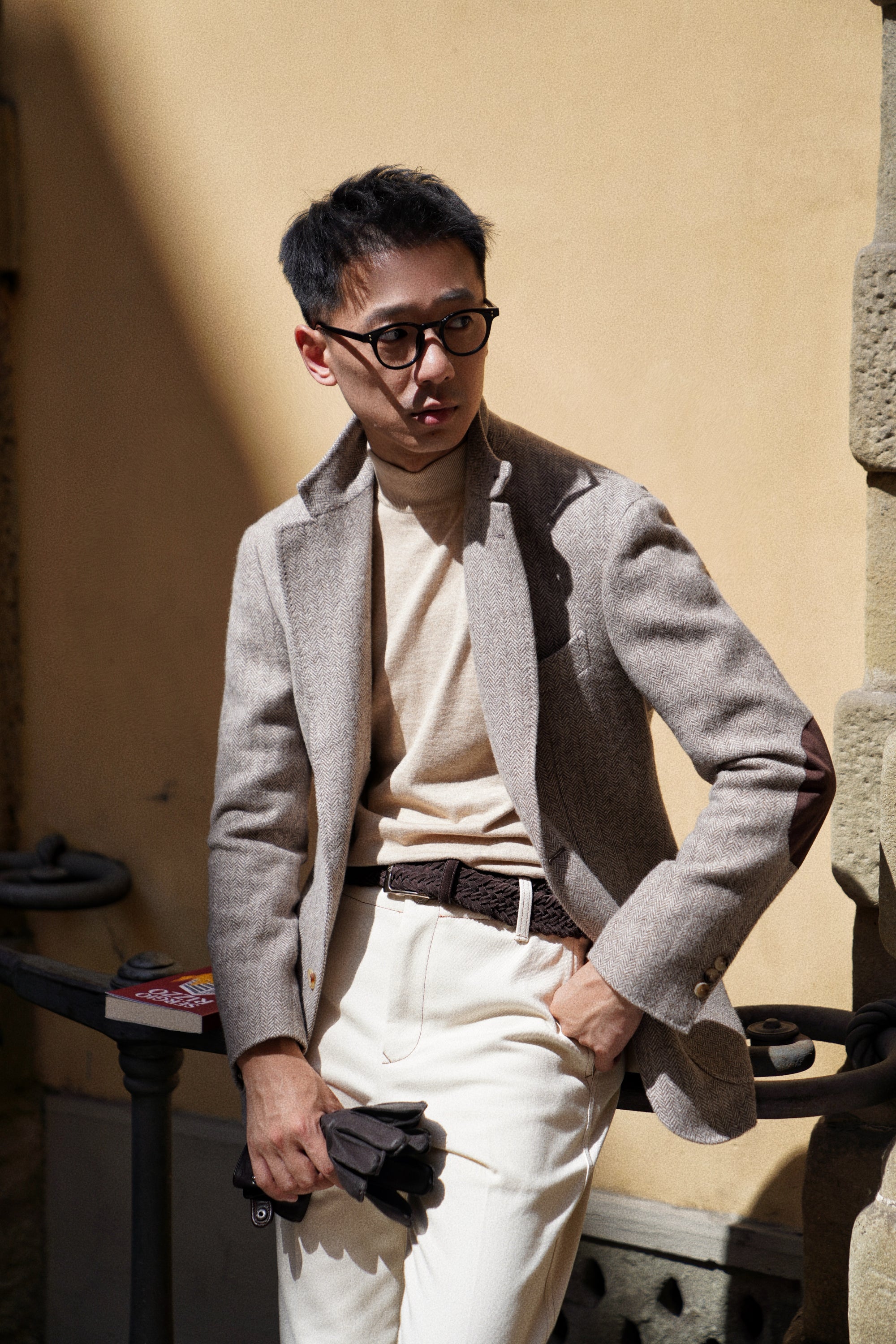 MTO Neutral Herringbone Linen Wool Tweed Jacket #487