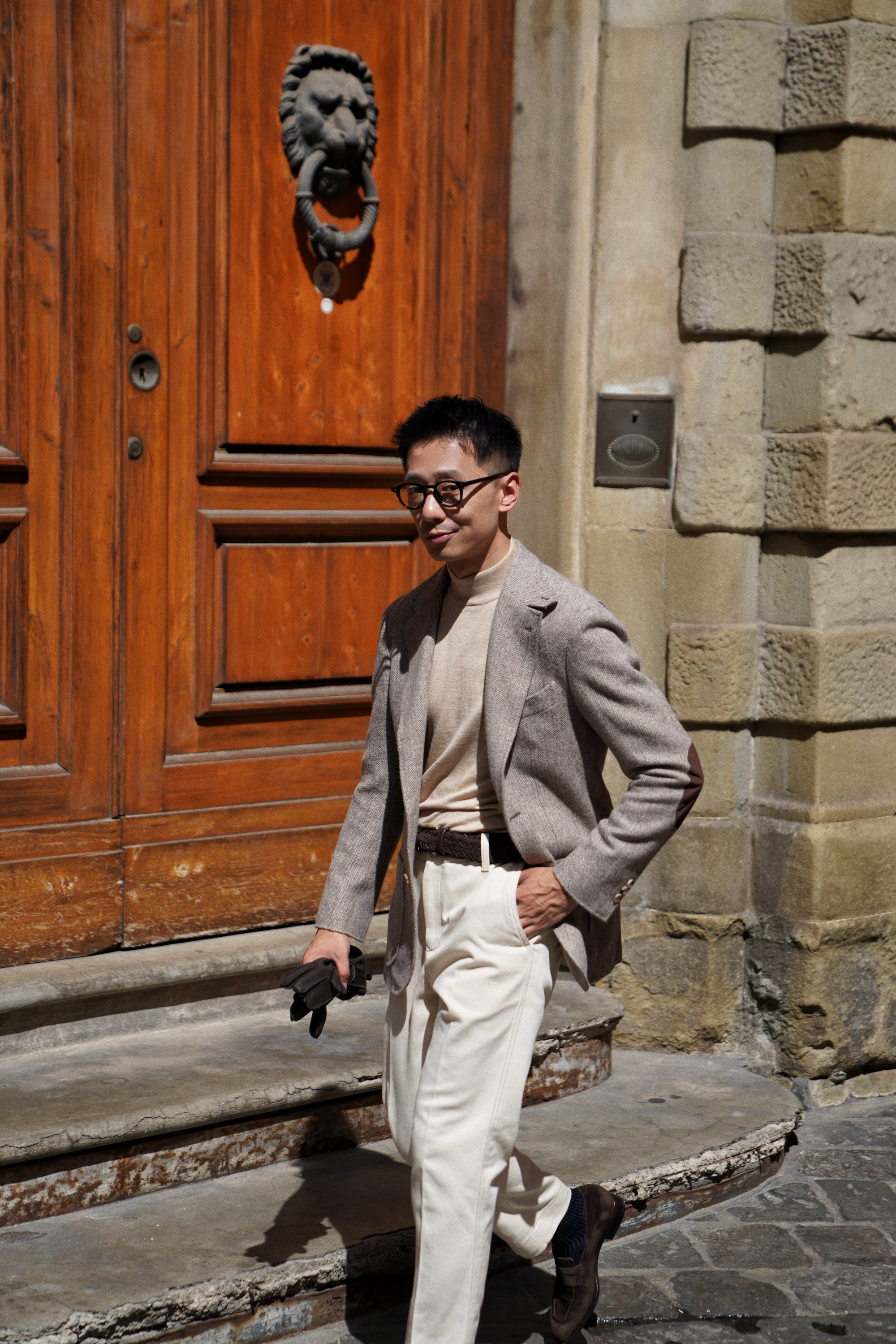 MTO Neutral Herringbone Linen Wool Tweed Jacket #487