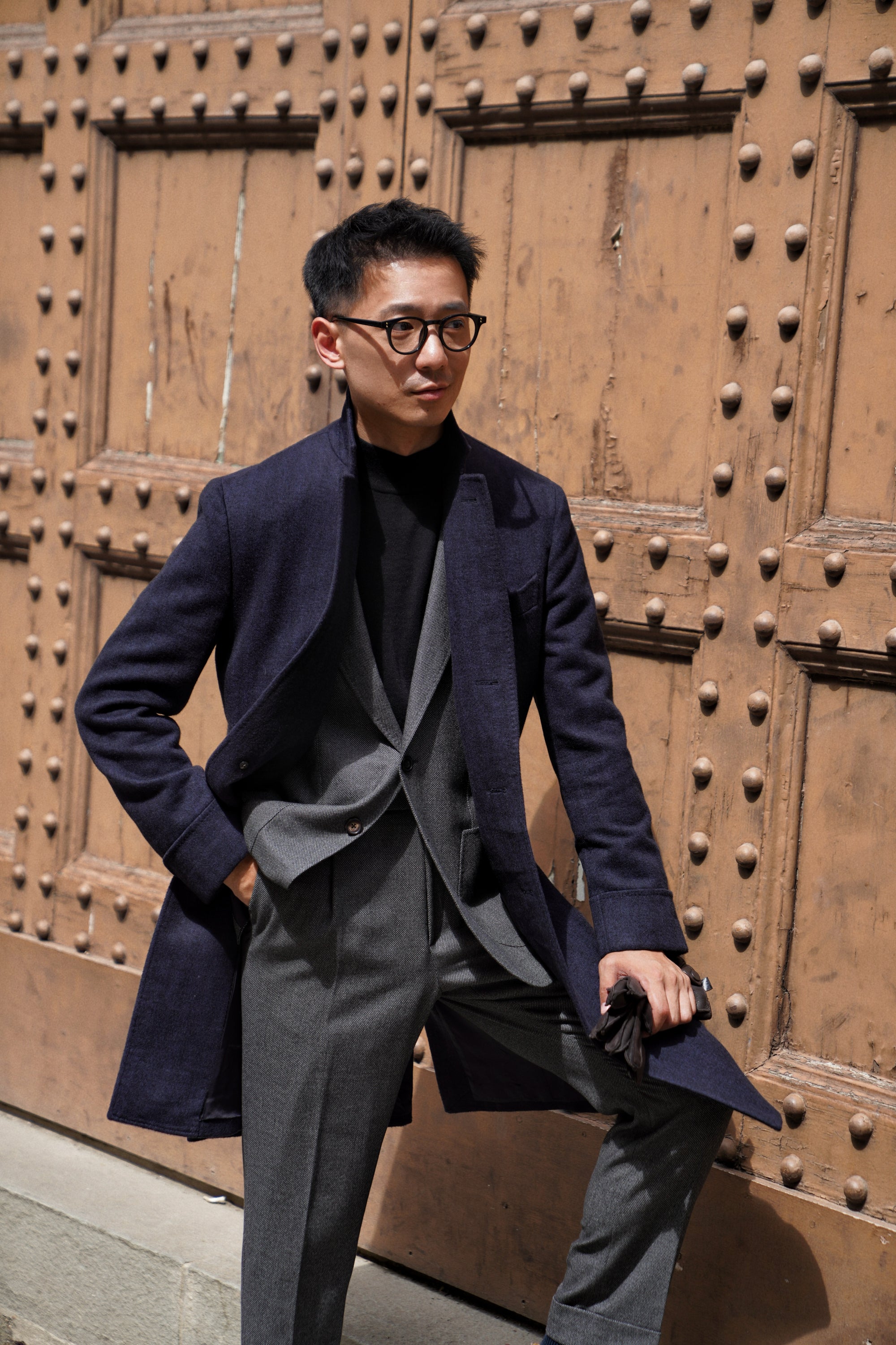 MTO Navy Herringbone Cashmere Chesterfield Coat #431