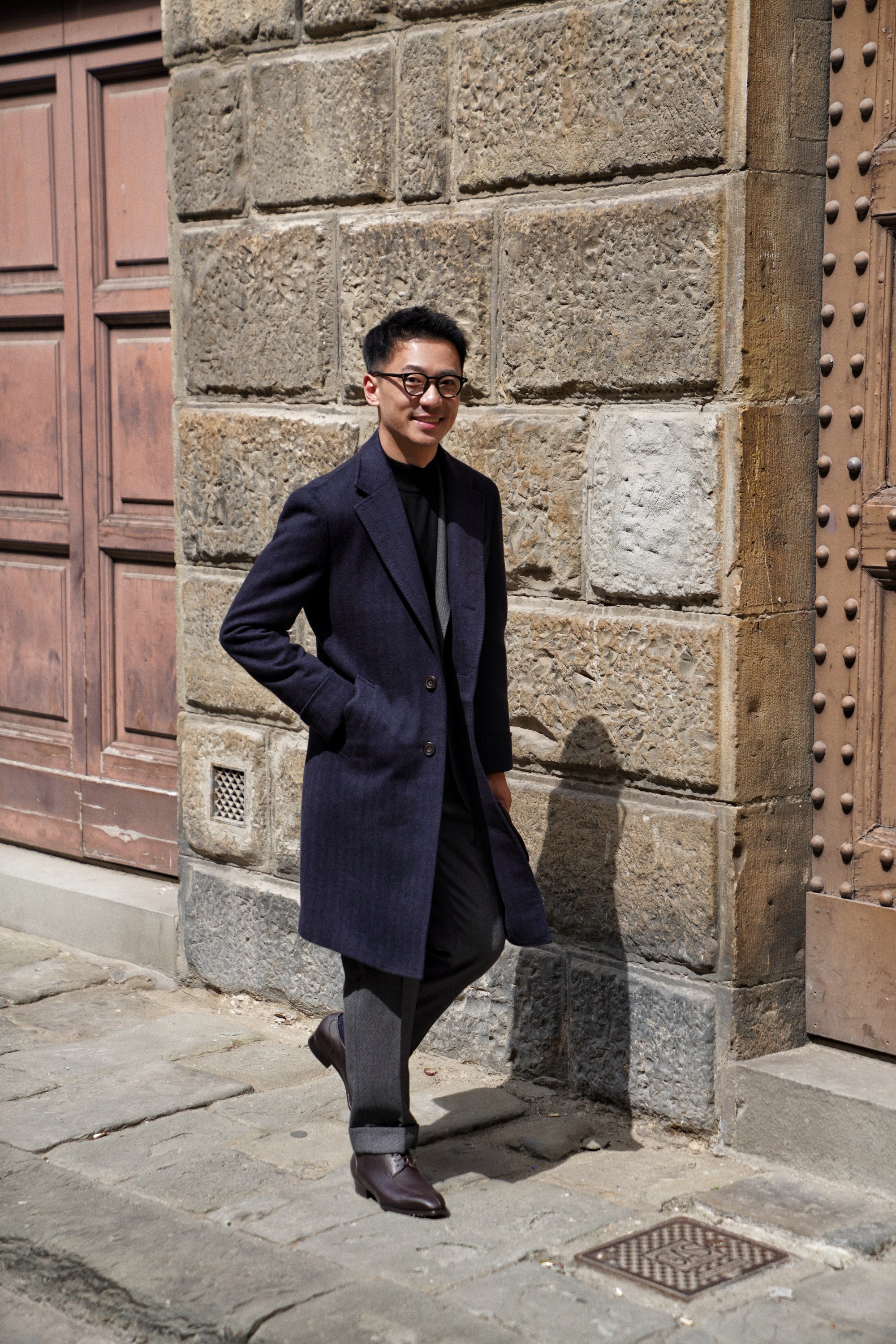 MTO Navy Herringbone Cashmere Chesterfield Coat #431