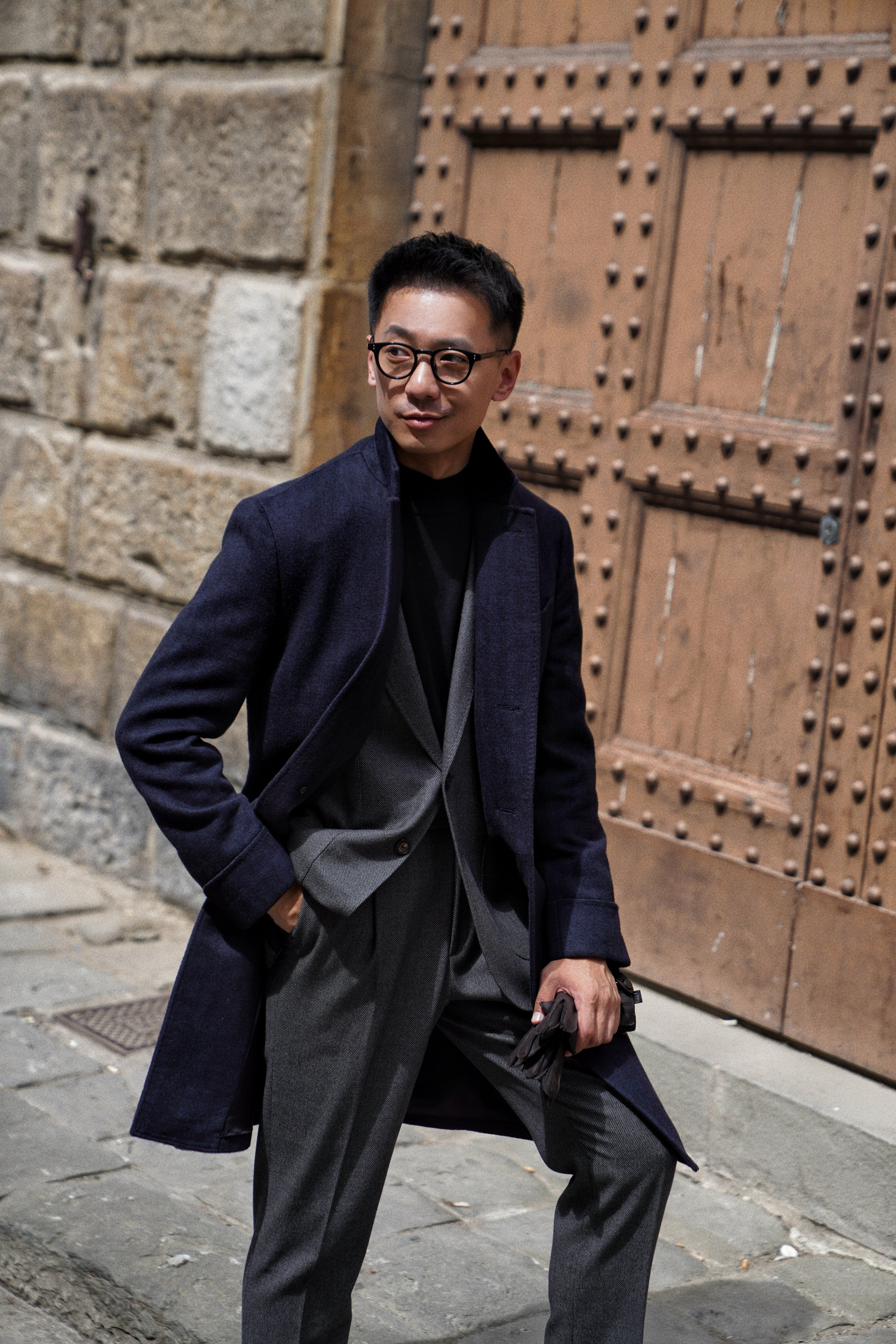 MTO Navy Herringbone Cashmere Chesterfield Coat #431