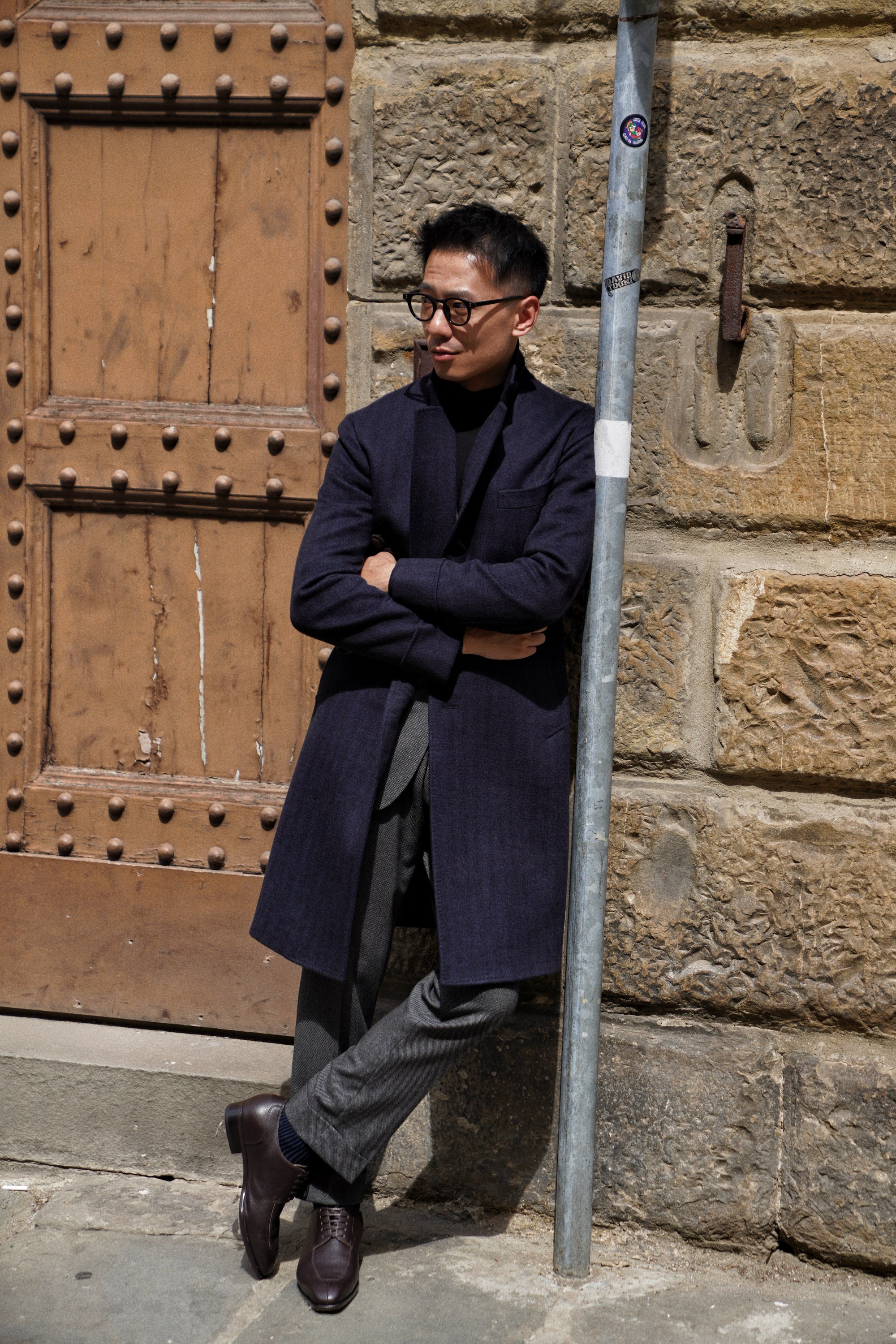 MTO Navy Herringbone Cashmere Chesterfield Coat #431