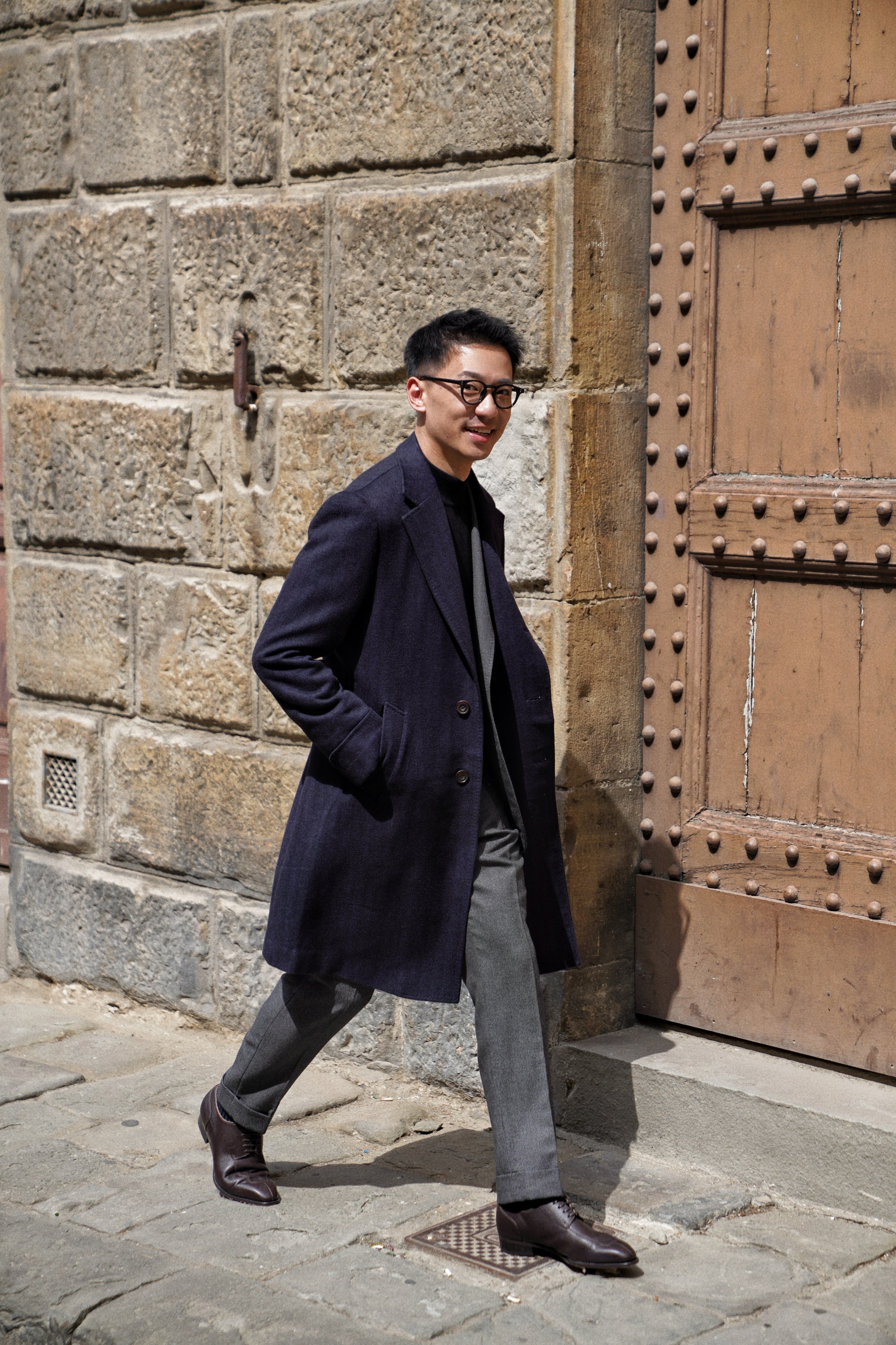 MTO Navy Herringbone Cashmere Chesterfield Coat #431