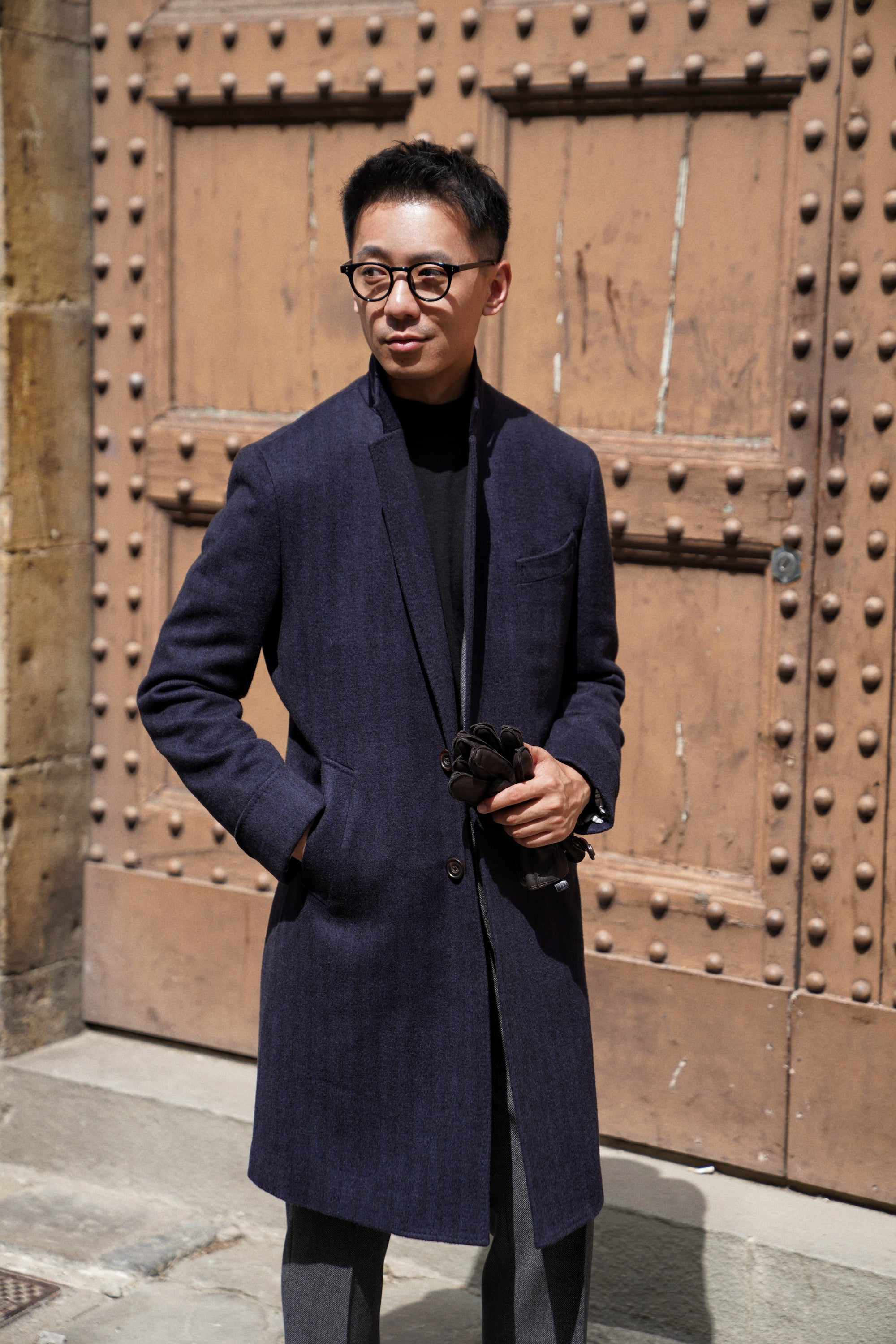 MTO Navy Herringbone Cashmere Chesterfield Coat #431