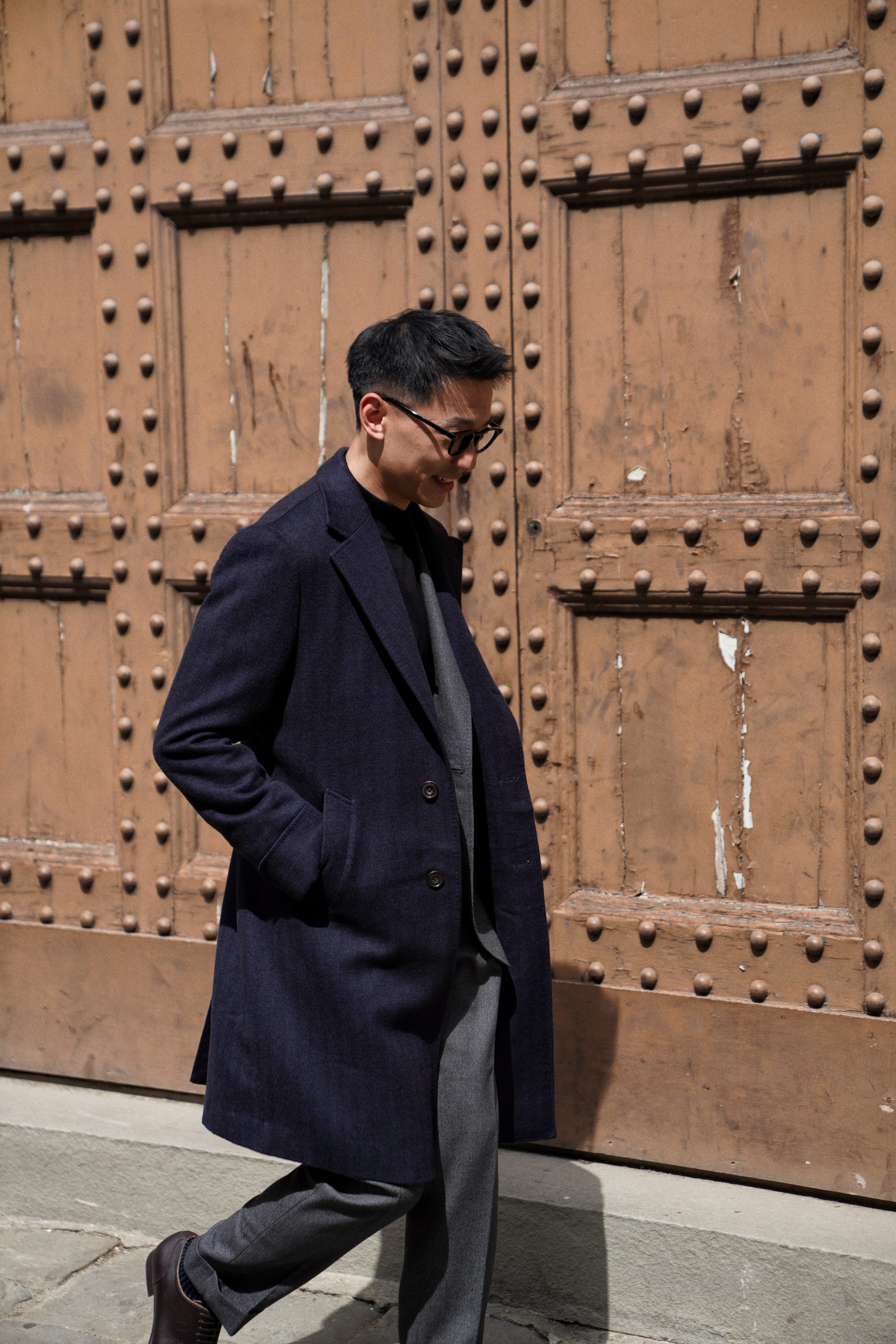 MTO Navy Herringbone Cashmere Chesterfield Coat #431